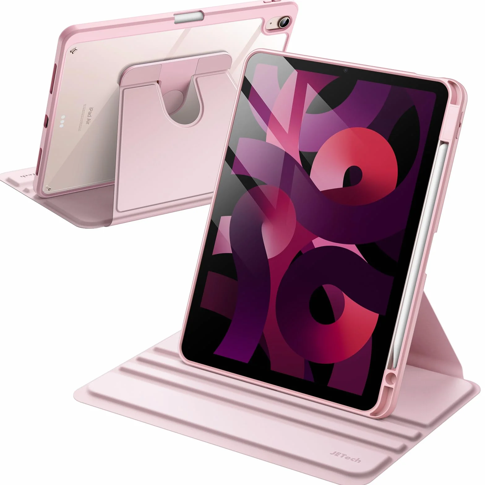 JETech Obrotowe Etui dla iPad Air 11 Cala M4/M3/M2 (2026/2025/2024) z Uchwytem na Pencil, Stojak 360 Stopni, Różowy
