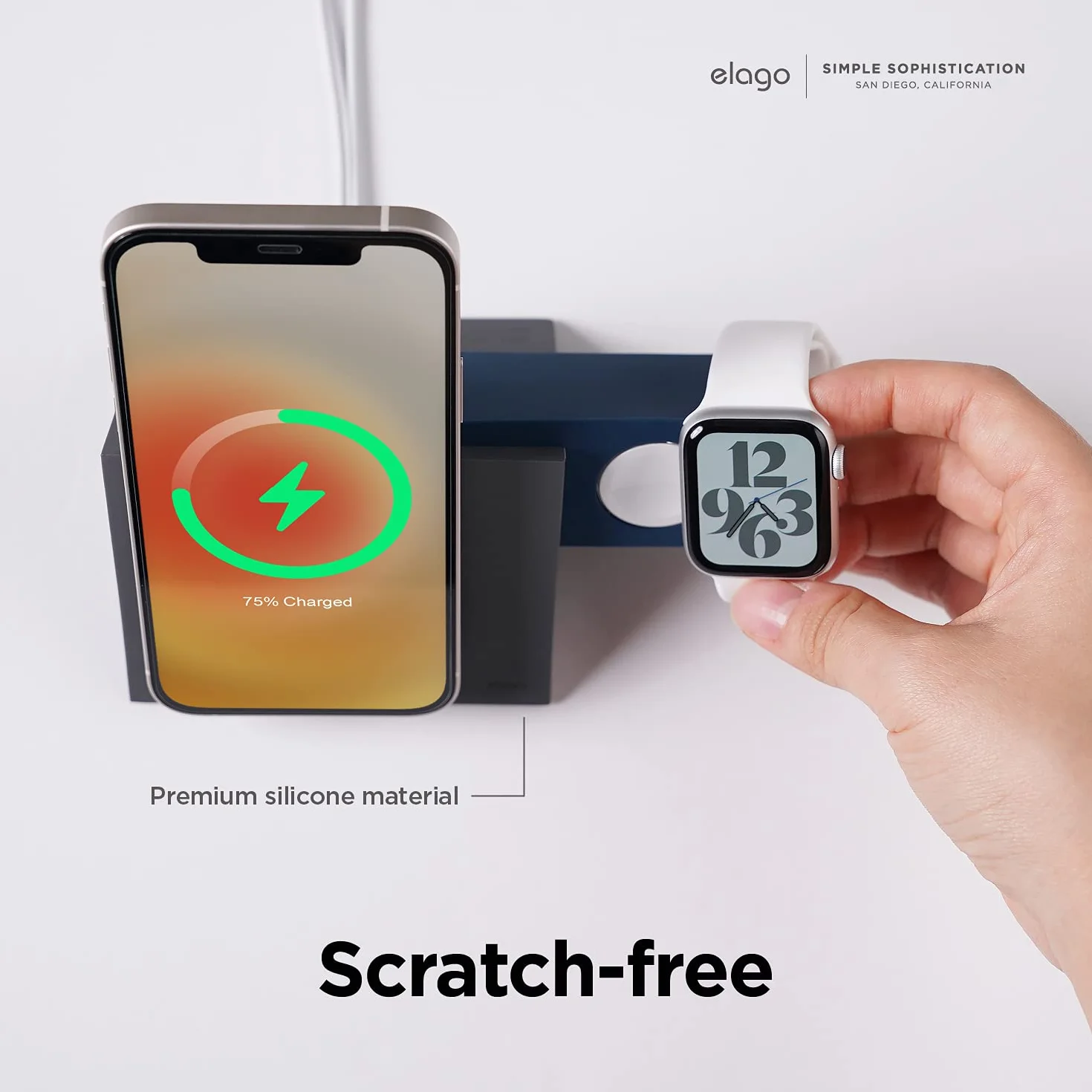 elago Stojak do Ładowania MS5 do iPhone, Apple Watch | Silikonowa Podstawka Klasy Premium, Brak Ładowarki Bezprzewodowej (Ciemny Szary + Dżinsowe Indygo)