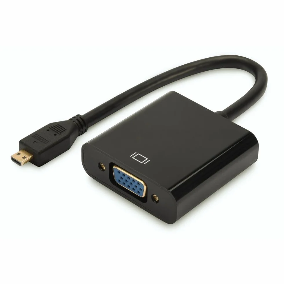 DIGITUS Adapter graficzny Micro HDMI, HDMI typ D na VGA + jack 3,5 mm, Full HD 1920 x 1080 pikseli, czarny