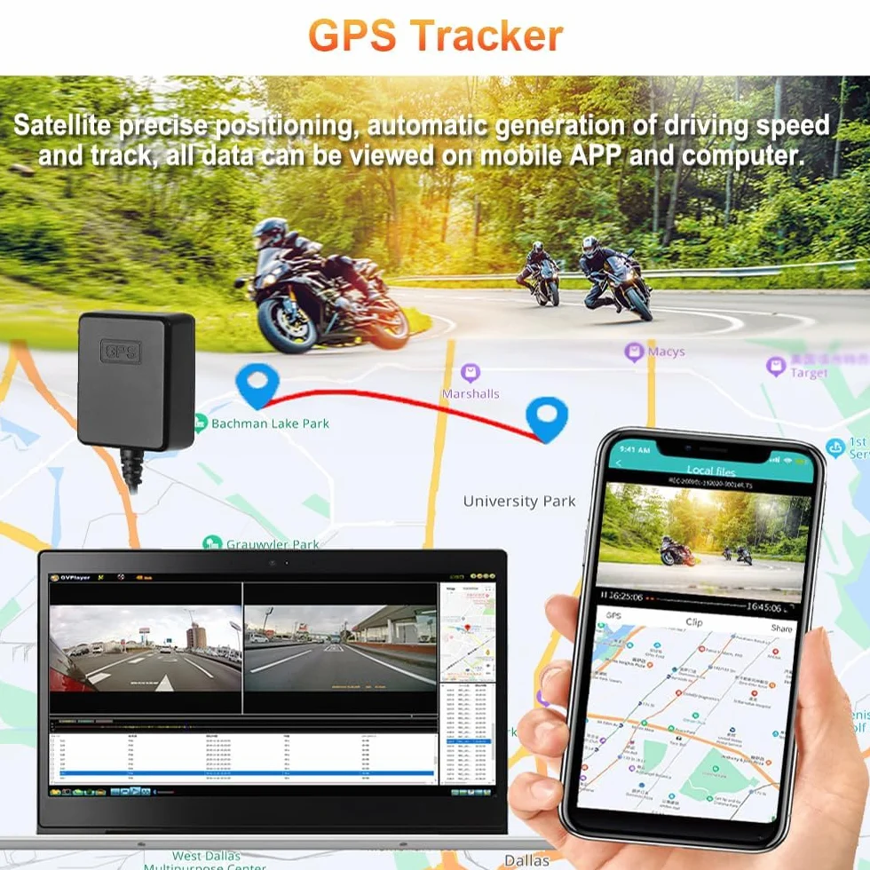 Kamera Motocyklowa VSYSTO WiFi, Monitorowanie Parkingu, GPS, Przednia i tylna Kamera 1080P, Szybkie Pobieranie Wideo, Przewodowy Kontroler, Ostrzeżenie Wibracyjne o Błędach (Q3DL)