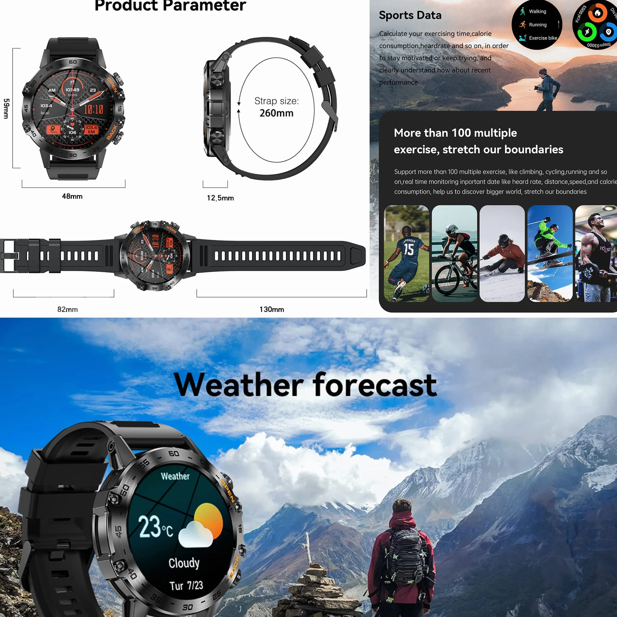 Smartwatch Mężczyzna Połączenie Bluetooth i Odpowiedź Głośnomówiący Inteligentny Zegarek Krokomierz Monitor Snu 123 Tryb Sport Powiadomienia Wiadomości Zegarek Fitness Tracker dla Androida iOS (czarny)