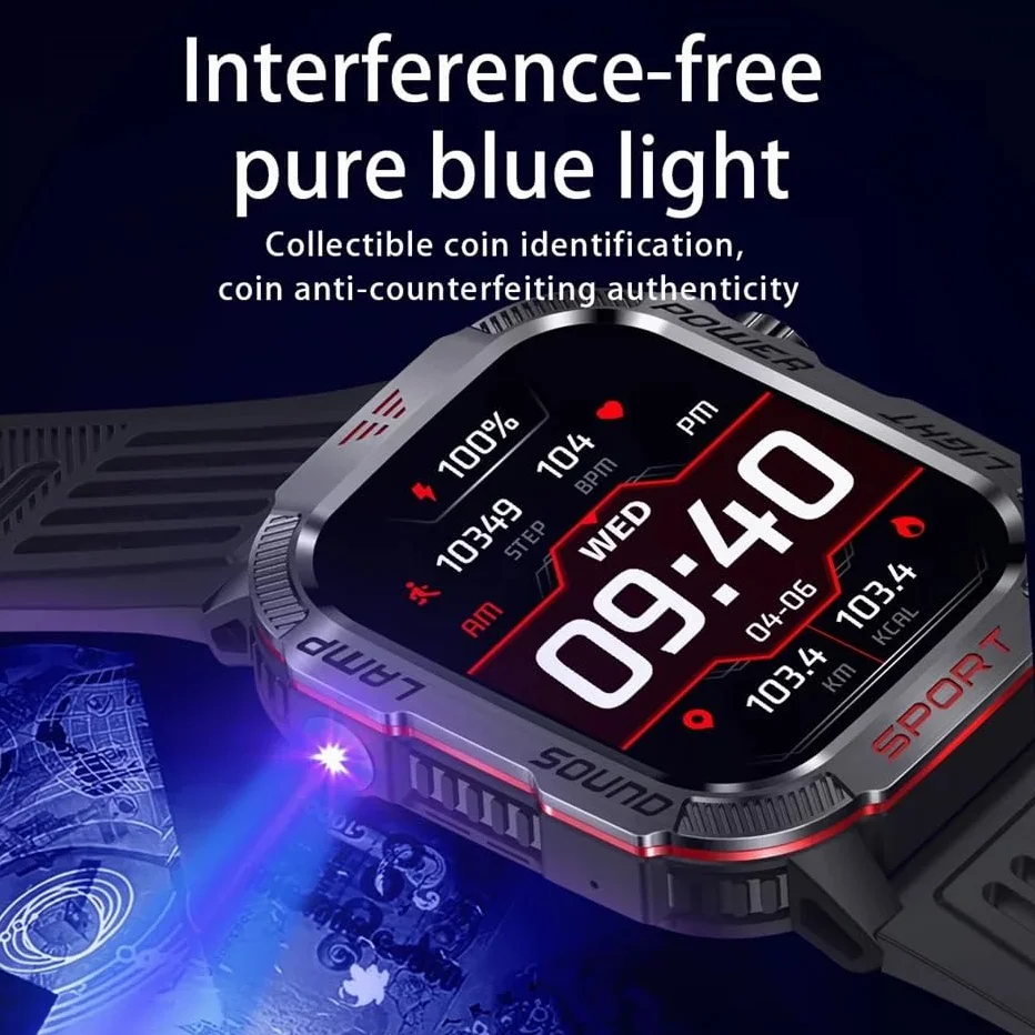Dla Huawei Smart Watch dla Xiaomi wojskowy GPS inteligentny zegarek męski latarka kompas wodoodporny zewnętrzny sportowy tracker połączenia Bluetooth inteligentny zegarek (czarny silikonowy