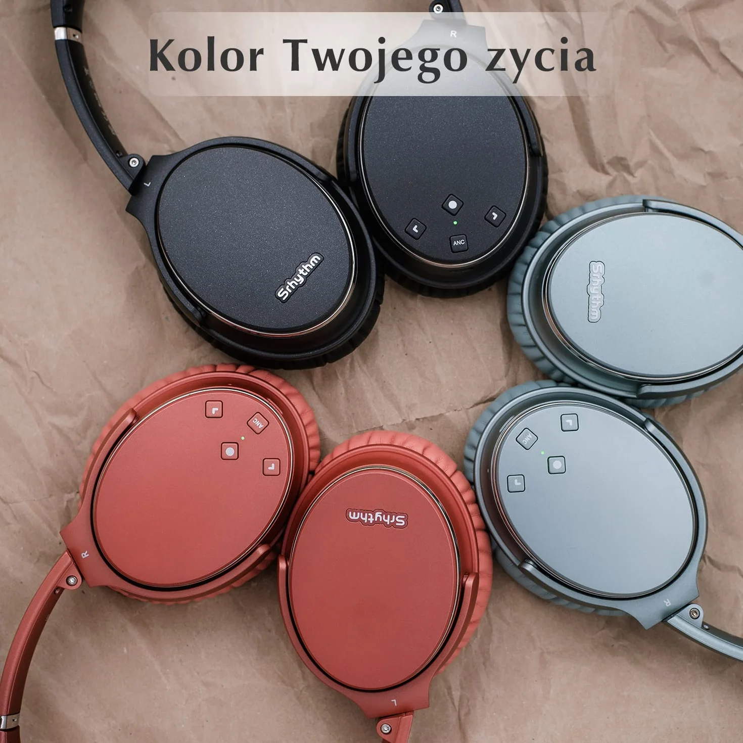 Srhythm NC35 Over-Ear z szybkim ładowaniem USB-C, Hybrid Active Noise Cancelling słuchawki, składane, bezprzewodowe, Bluetooth 5.3, mikrofon, rozmowy głosowe, 50 godz
