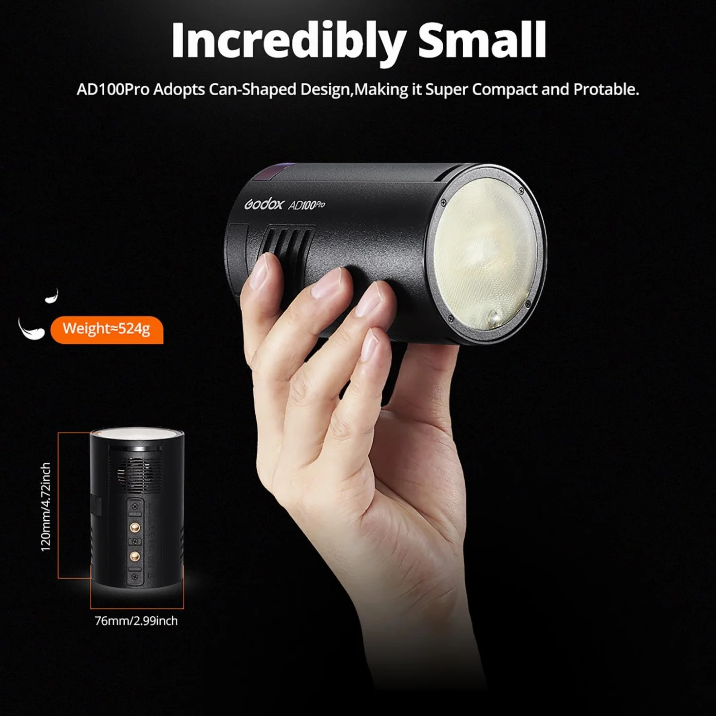 Godox AD100Pro AD100 PRO 100Ws TTL 2,4 G HSS 1/8000s kieszonkowa lampa błyskowa z baterią litową 7,2 V/2600 mAh 360 błysków pełnej mocy, kompatybilna z Nikon, Sony, Canon, Fuji, Olympus i Panasonic