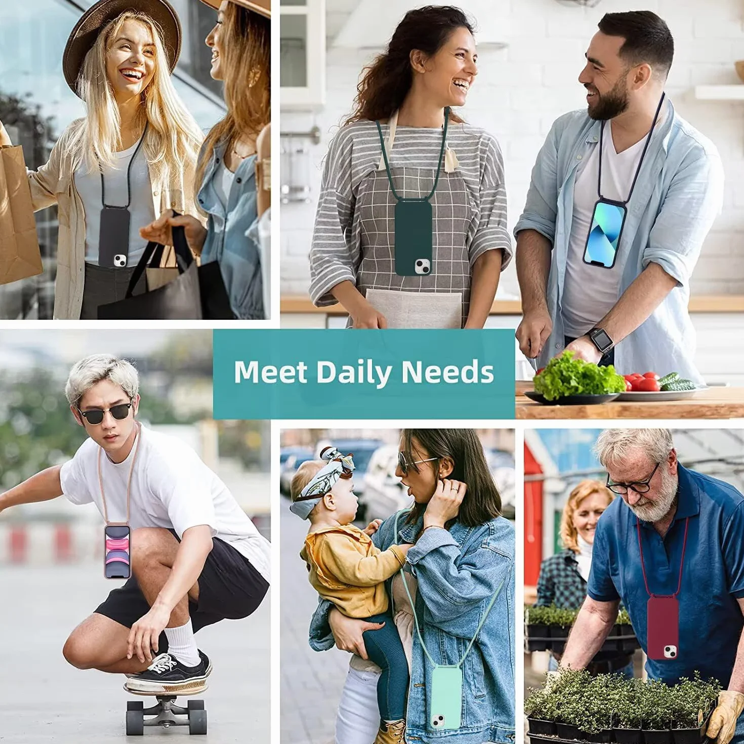 FERLAN Etui kompatybilne z Samsung Galaxy A57, etui na długim pasku, etui ochronne na telefon z płynnym silikonem, regulowany naszyjnik na szyję, miękkie etui, do Samsung Galaxy A57, głęboki róż