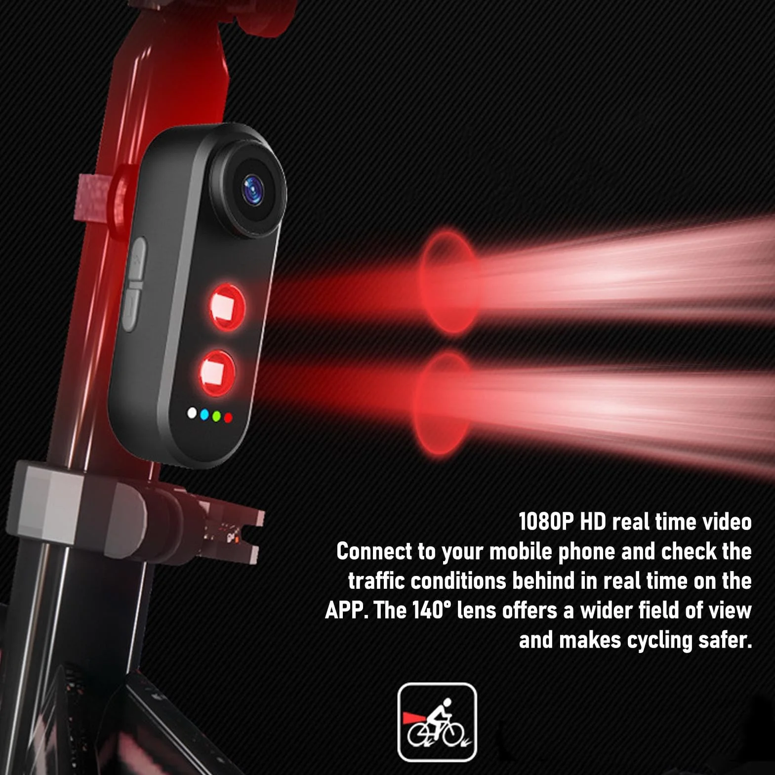 Bewinner Kamera Rowerowa z Ogonem światła, Sportowy Aparat Akcji 1080p, App Control Outdoor Cycling Outhling Oll -View z Mocowaniem, Odporny na wodę IPX6, Kąt Szerokości 140 °