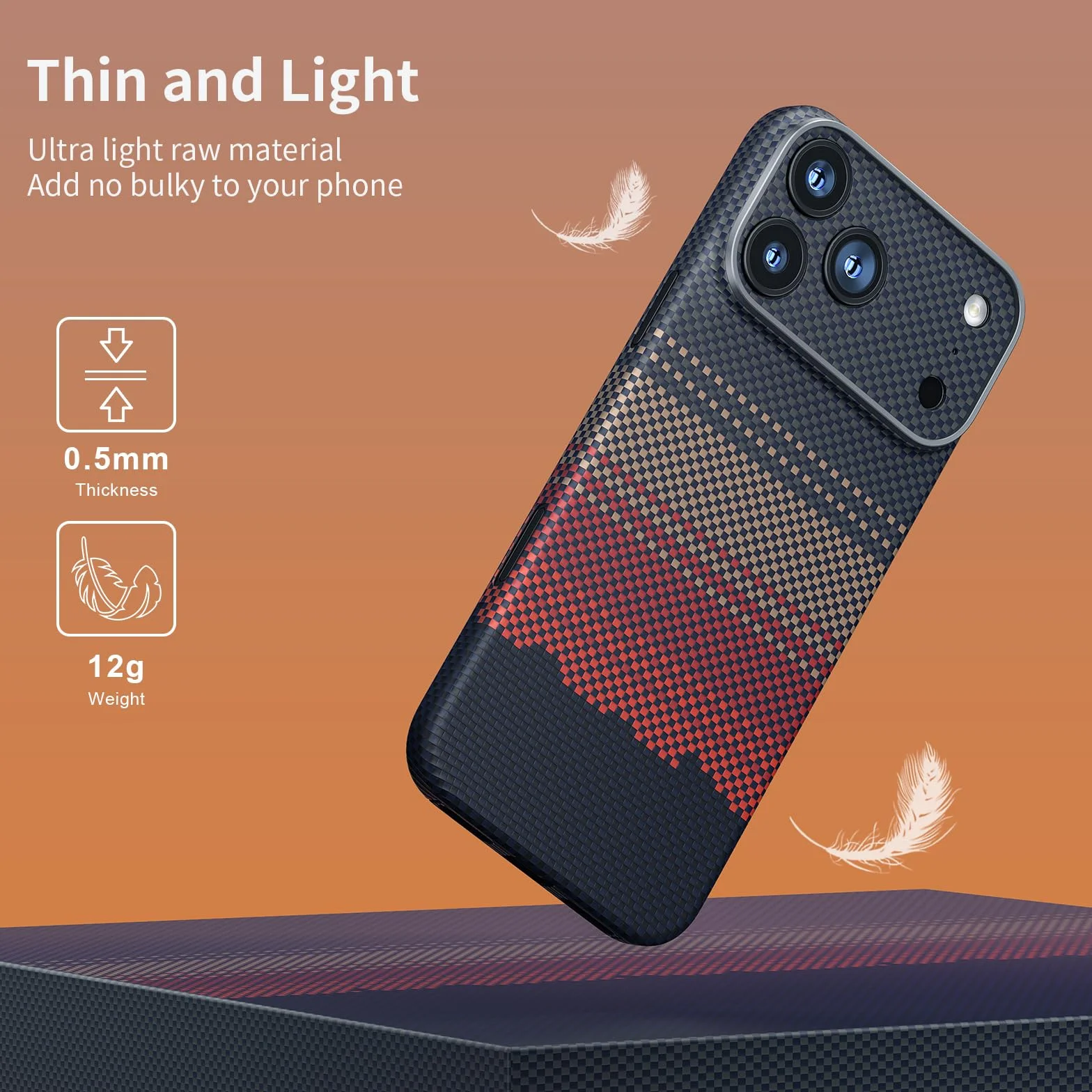 memumi Carbon etui do iPhone 17 Pro Max, 0,5 mm super cienkie, etui z prawdziwego włókna aramidowego,z ochroną przed upadkiem w jakości wojskowej do iPhone 17 Pro Max - Zachód słońca