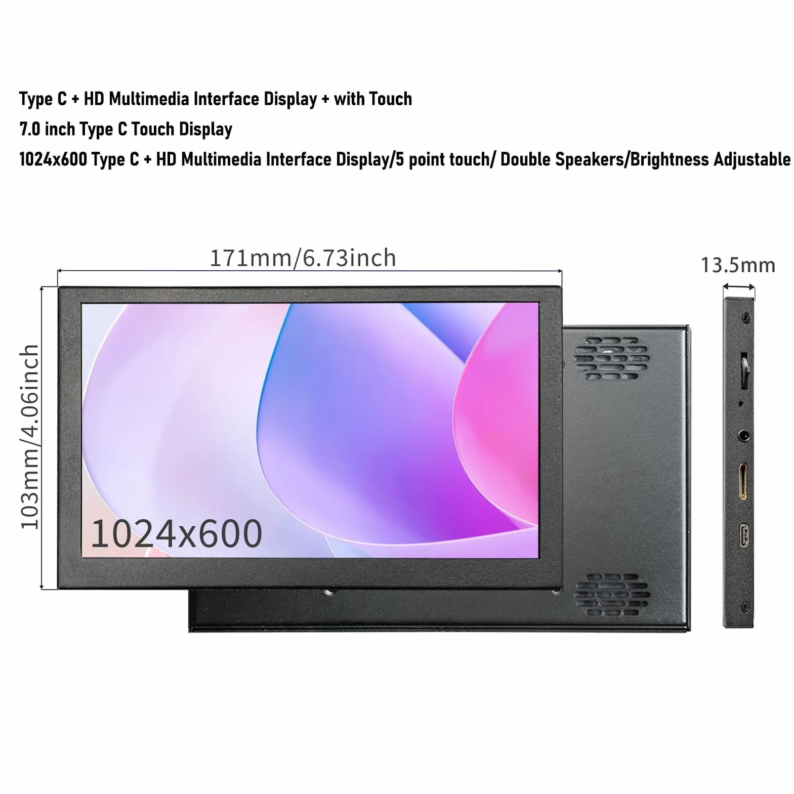 Przenośny Monitor, 7-calowy Pojemnościowy Ekran Dotykowy o Rozdzielczości 1024 X 600 i Jasności 400 Cd/m², Współczynnik Kontrastu 700:1, dla Systemu dla Systemu Gry