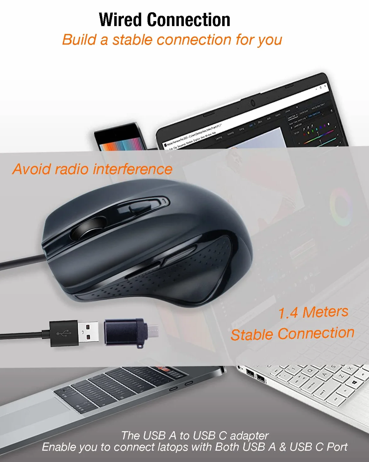 INNOMAX mysz przewodowa USB C, ergonomiczna, duży rozmiar, 6 przycisków, 3-stopniowa regulacja DPI, przycisk opuszczania strony i w górę, do MacBooka Pro, iPada Pro i laptopa z portem USB-C (czarna)