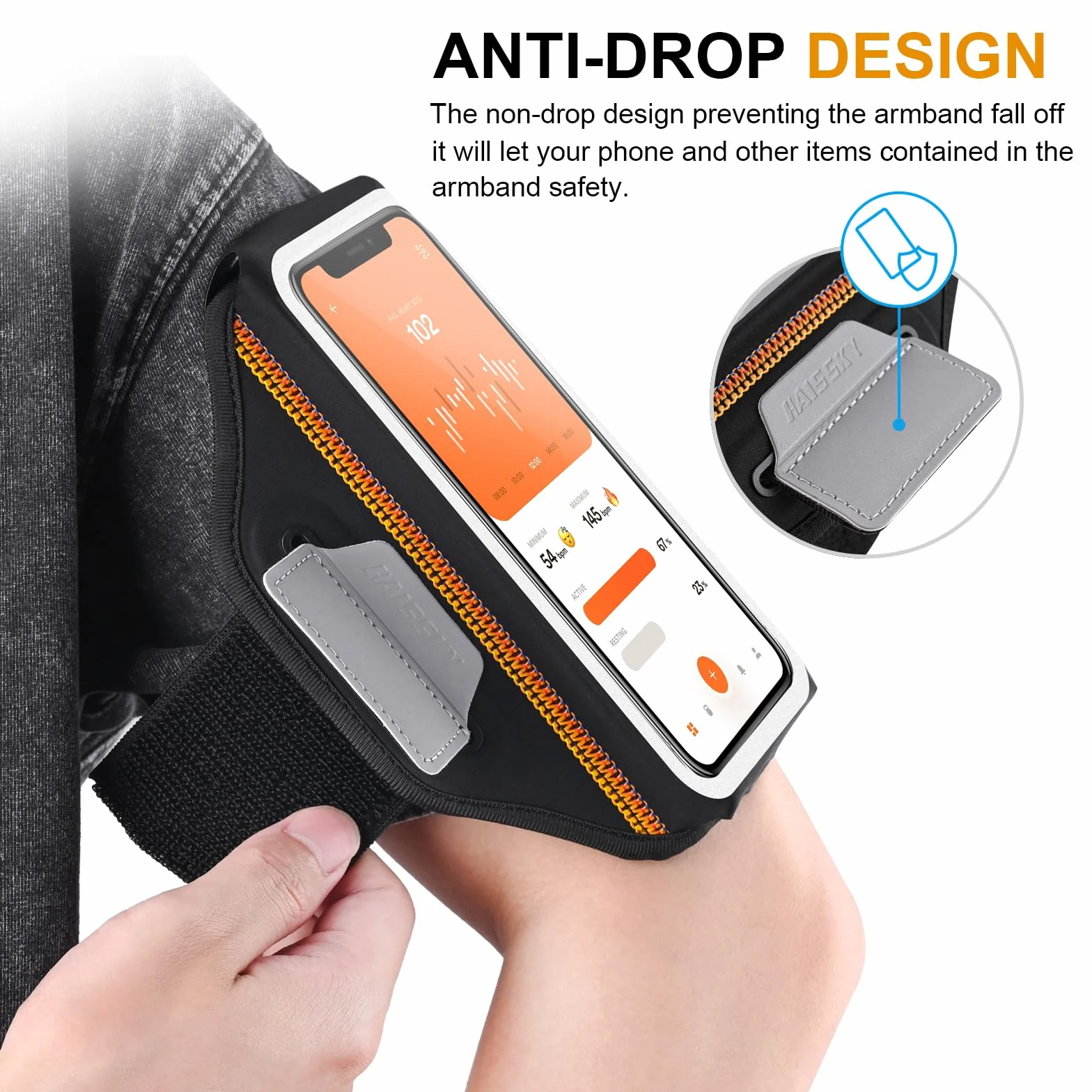 Opaska do biegania z kieszenią na zamek błyskawiczny, sportowa opaska na telefon do iPhone'a 16 Pro Max/15 Pro/14 Pro/13/12 Pro/ 11, uchwyt na telefon do biegania z klamrą zapobiegającą upadkowi do