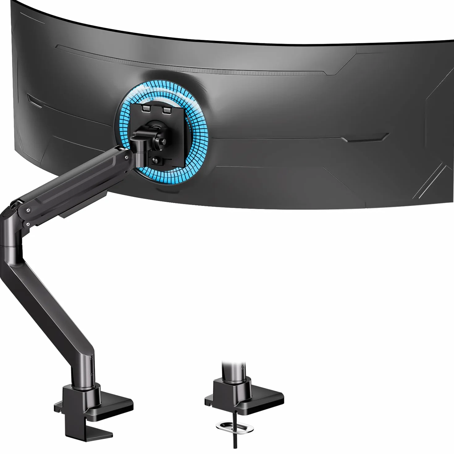 Ramię Monitorowe do Monitorów 17-49 cali - na Poduszce Gazowej z Regulacją Wysokości, Odchylane, Obrotowe - Kompatybilne z Ultrawide - Max 20 kg - VESA 75/100 - Czarne