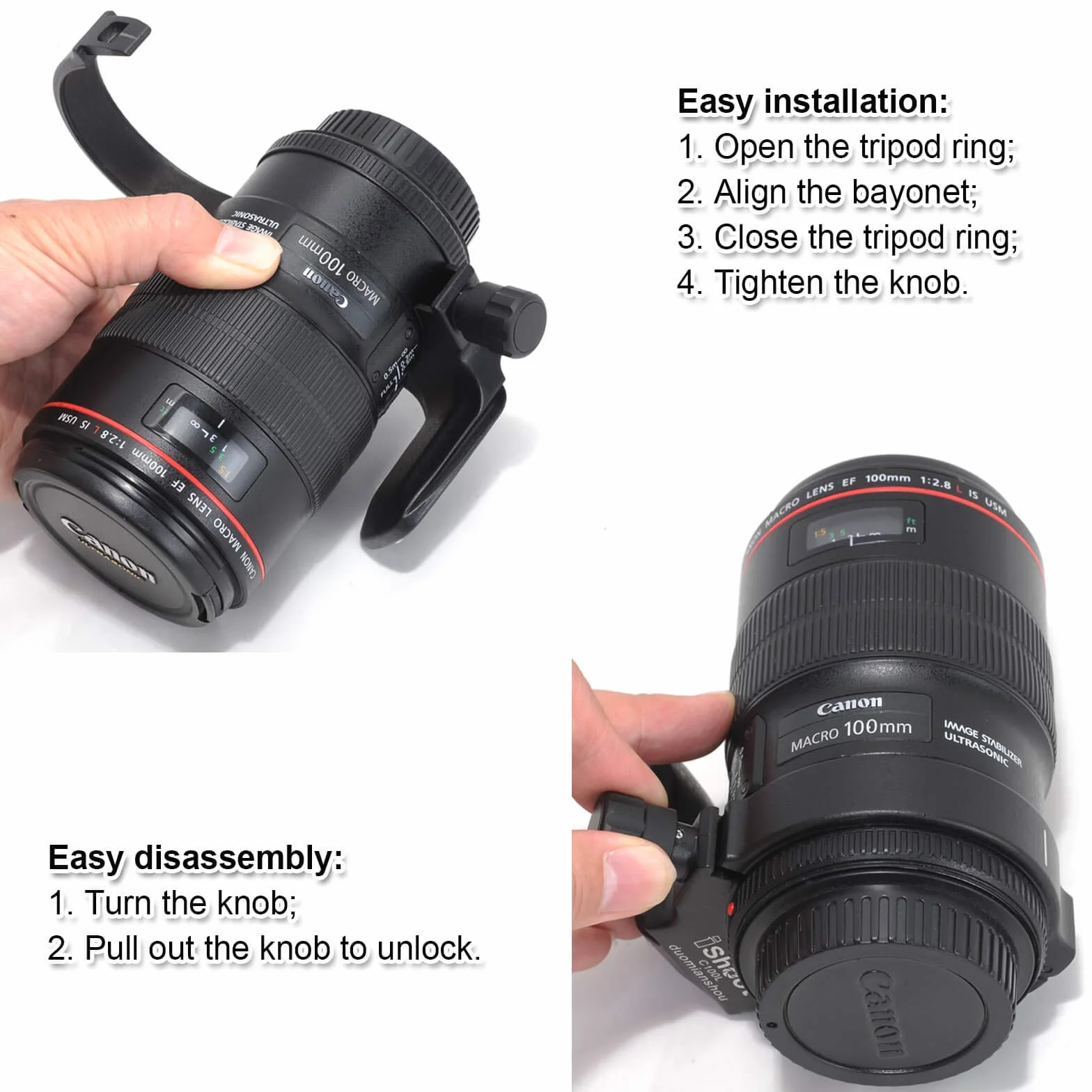 iShoot Obrabiana CNC średnica 68 mm pierścień do montażu na statywie kołnierz obiektywu do Canon EF 100 mm f/2,8 l makro IS USM, wbudowana płyta szybkiego uwalniania 55 mm kompatybilna z głowicą