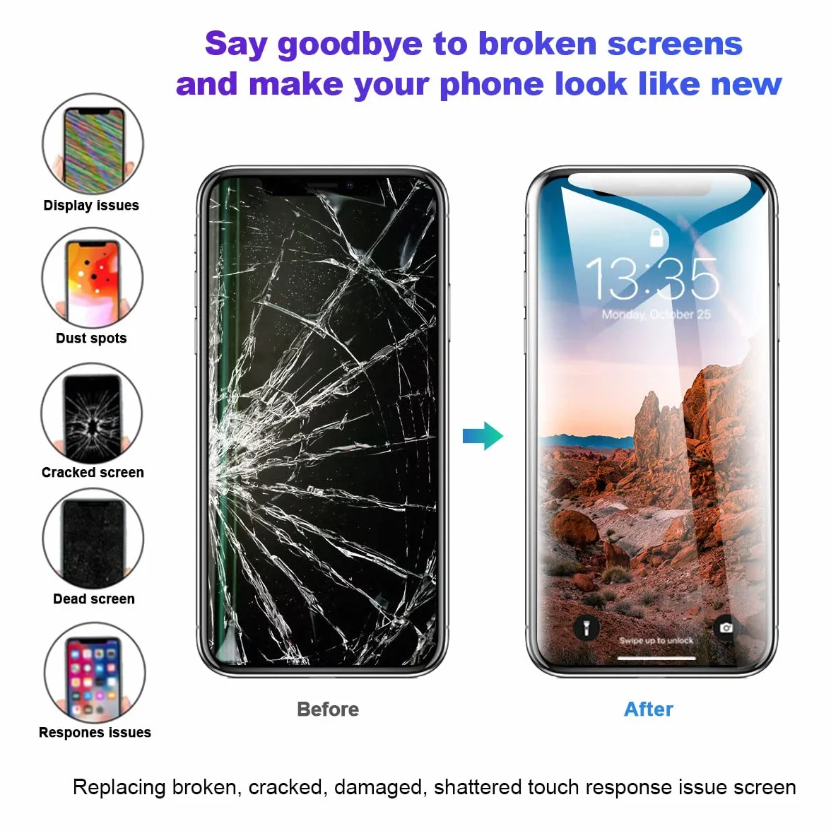 EFAITHFIX do iPhone XR zamiennik ekranu COF 6,1-calowy ekran LCD z zaciskiem przyssawka wyświetlacz dotykowy 3D zespół digitizera do A1984/A2105/A2106/A2108 narzędzie do naprawy szkła hartowanego wodoodporny klej