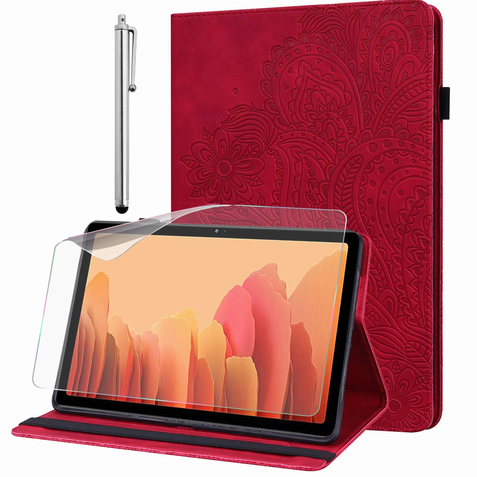 Etui Samsung Galaxy Tab A6 10.1 SM-T580/T585 Flip Cover PU Skórzane z Folii i Rysikiem Czerwone