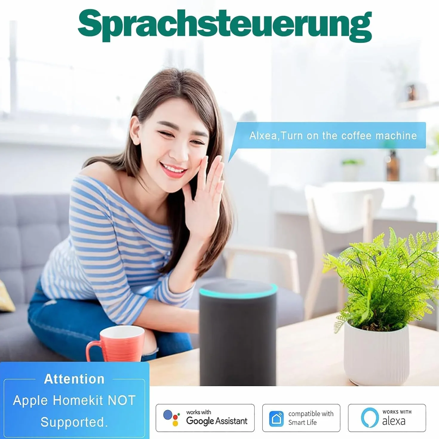 UseeLink Matter inteligentna listwa zasilająca 16 A, z 4 wyjściami AC i 2 portami USB, kompatybilna z Alexa, Google Assistant, zdalnym sterowaniem i ochroną przed przepięciem