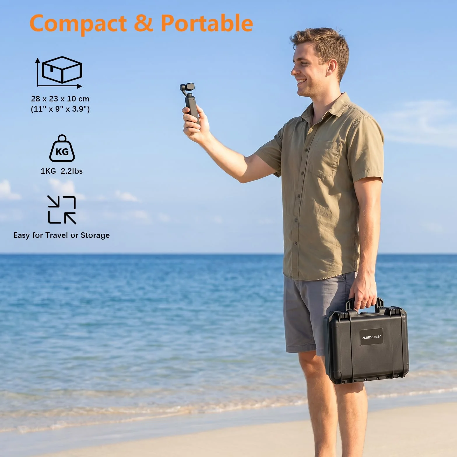 AMAZEAR Wodoszczelna walizka do DJI Osmo Pocket 4, akcesoria i aparat, etui ochronne o twardej obudowie, zaprojektowane specjalnie do Osmo Pocket4 Diving Combo Kit, z paskiem na rękę i karabińczykiem