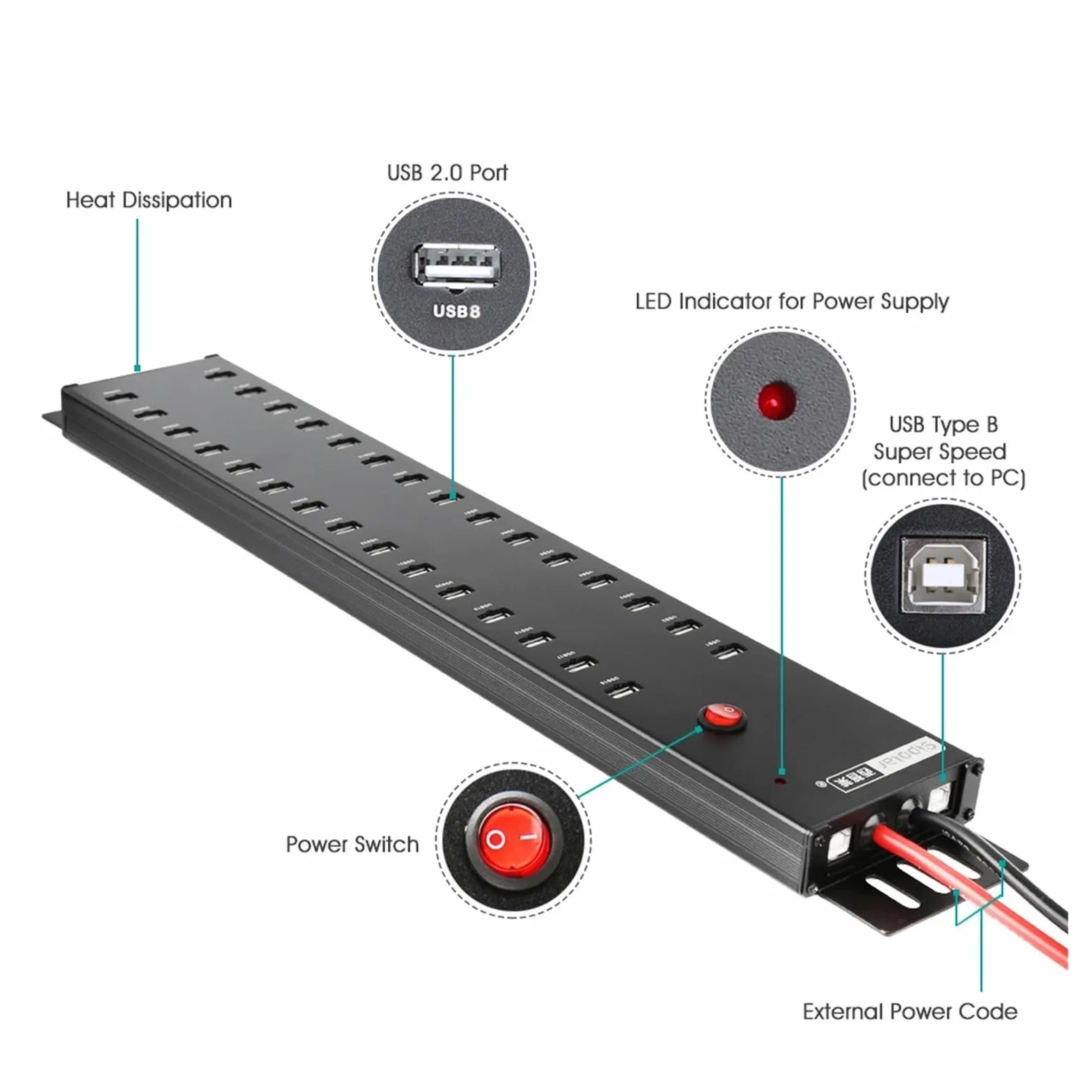 30-portowy Koncentrator USB Przemysłowa Stacja Dokująca O Mocy 300 W. Wieloportowa Ładowarka USB Szerokie Zastosowanie
