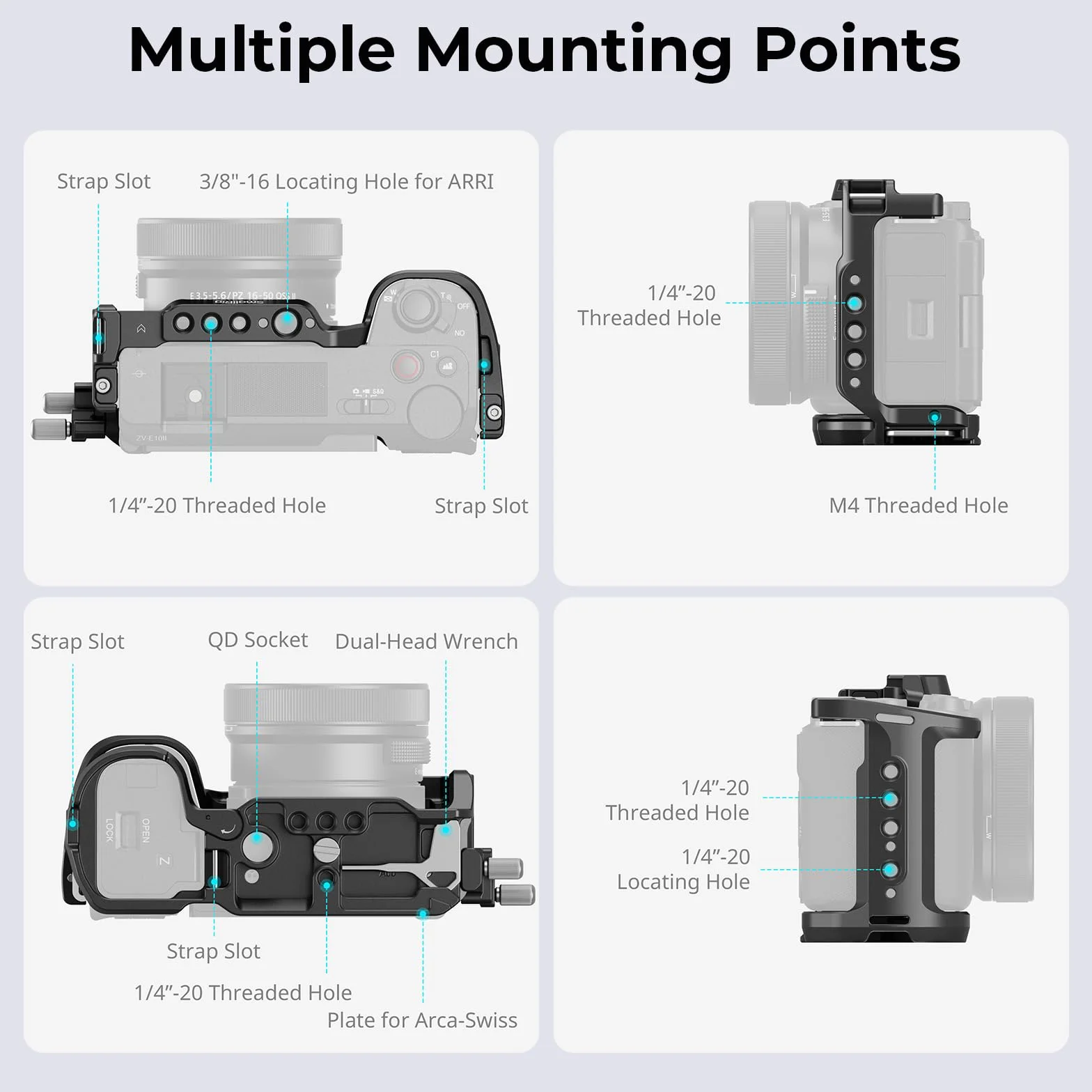 SmallRig Zestaw Klatki ZV-E10 II Dla Sony Alpha ZV-E10 II z Zaciskiem Kablowym do HDMI, Wbudowaną Płytą Szybkiego Montażu Dla Arca, Zimnym Butem i Otworami Gwintowanymi 3/8''-16-4867