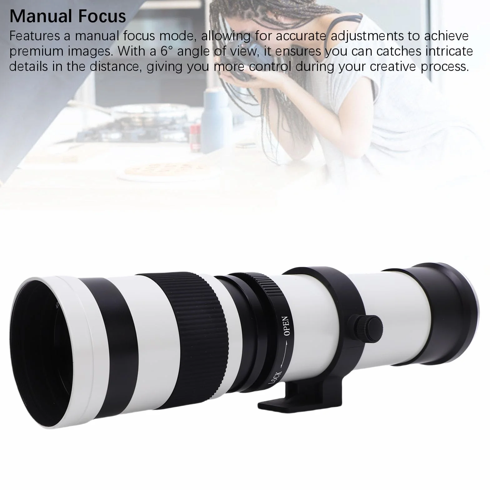 Cuifati Teobiektyw do Aparatu Montażowego RF z Zakresem Przysłony F8.3 do F16 i Zakresem Ogniskowym od 420 Mm do 800 Mm (ręczne ostrzeżenie). (WHITE)