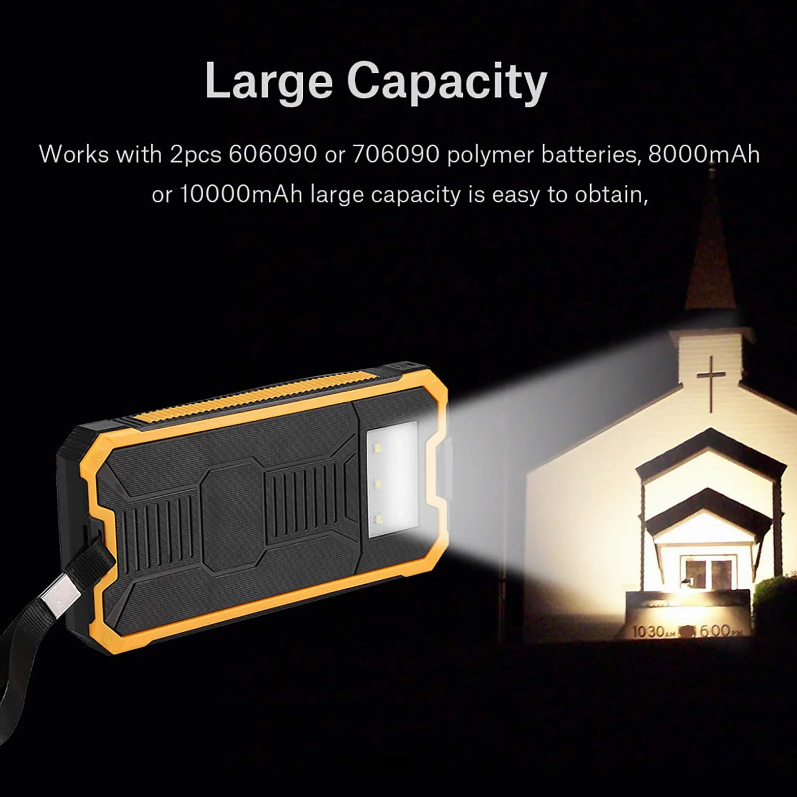Solar Charger Power Bank, 20000mAh Szybkie ładowanie Dual USB Solar Mobile Power Bank Case DIY Kit dla Podróży Kemping Aktywności na świeżym Powietrzu Gear Zestaw Awaryjny(Żółty)