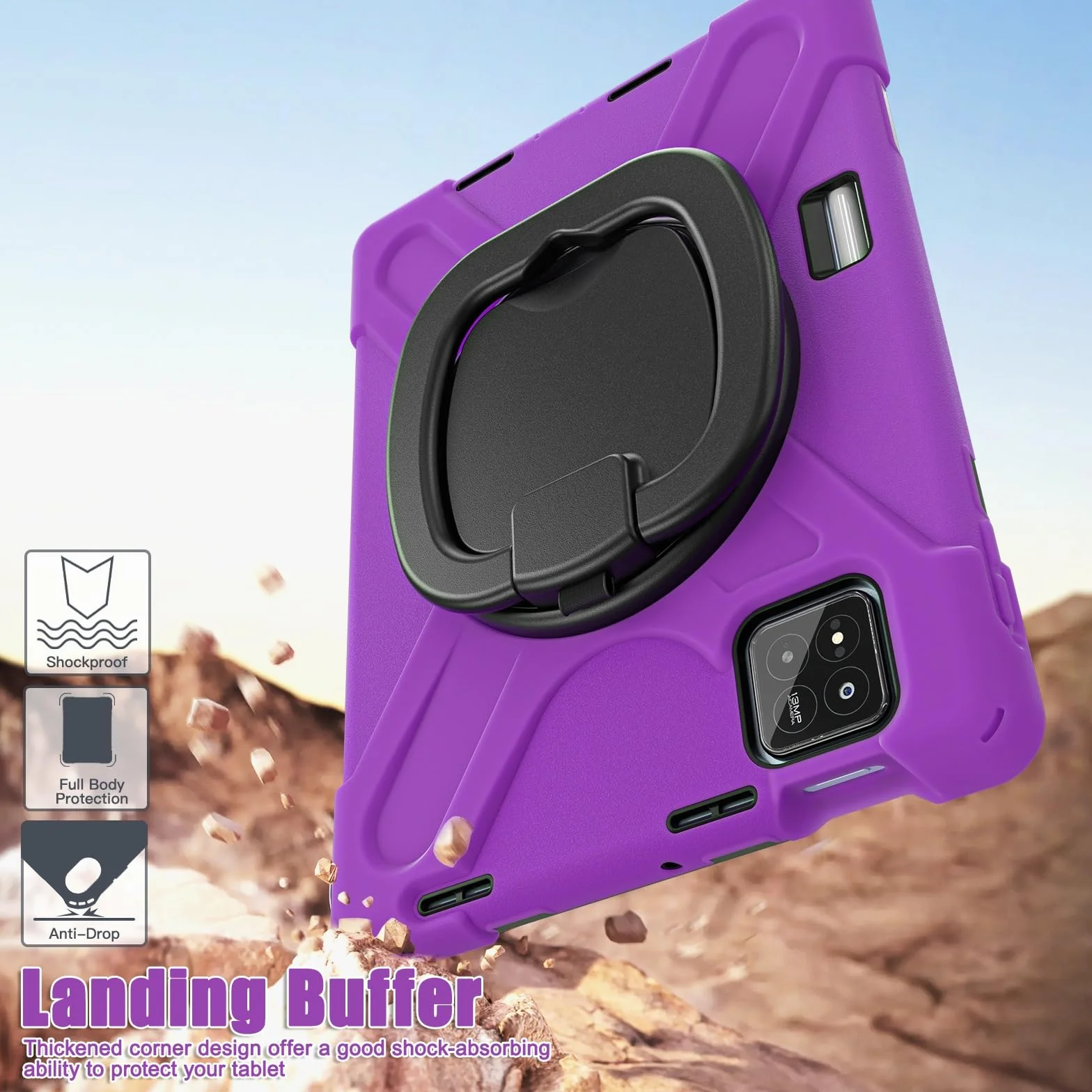 Etui na Xiaomi Mi Pad 8 / Pro 11,2" 2025, odporne wstrząsy, wytrzymałe etui z obrotową podpórką 360°, paskiem rękę/ramię, wytrzymała obudowa tablet(Mor)