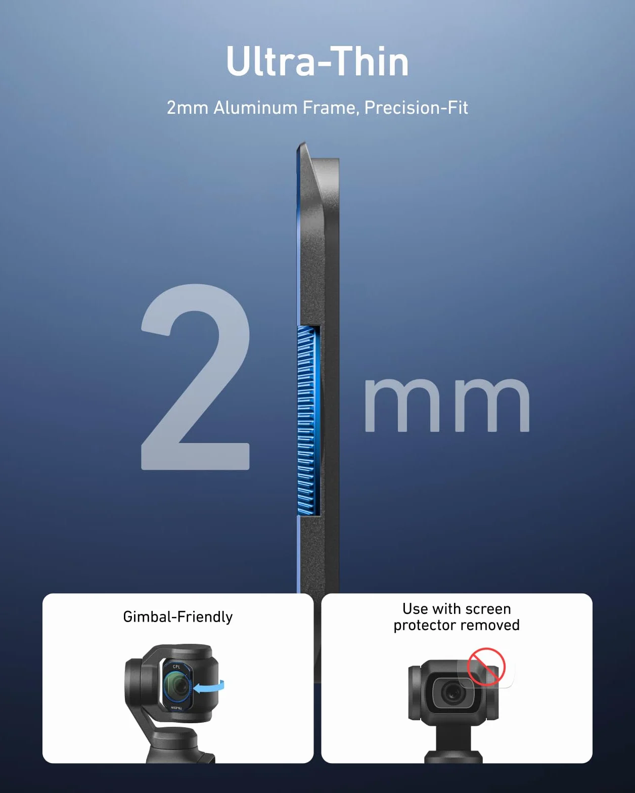 TELESIN Zestaw filtrów magnetycznych do DJI Osmo Pocket 4/3 & Xtra Muse, filtry VND+CPL+1/4 Black Mist, filtry 2mm Ultra-Thin Variable ND 2–32/Polarizing/Black Diffusion 1/4 z etui do przechowywania