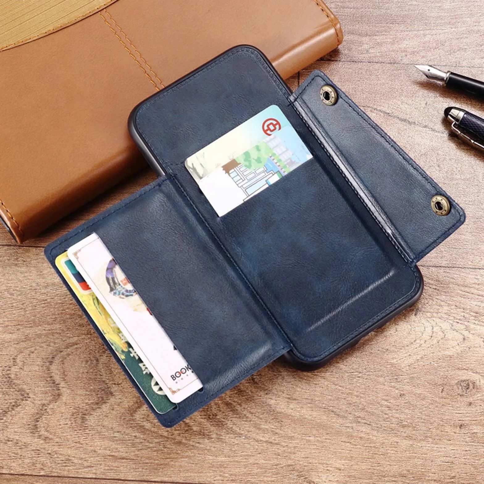 Case Kompatybilne z One Plus 9 Portfel Etui Ochronne ze Skóry PU Przegródki na Karty Magnetyczny Uchwytu Samochodowego Cover Slim Wstrząsy Niebieski|Film Szkło Hartowane2
