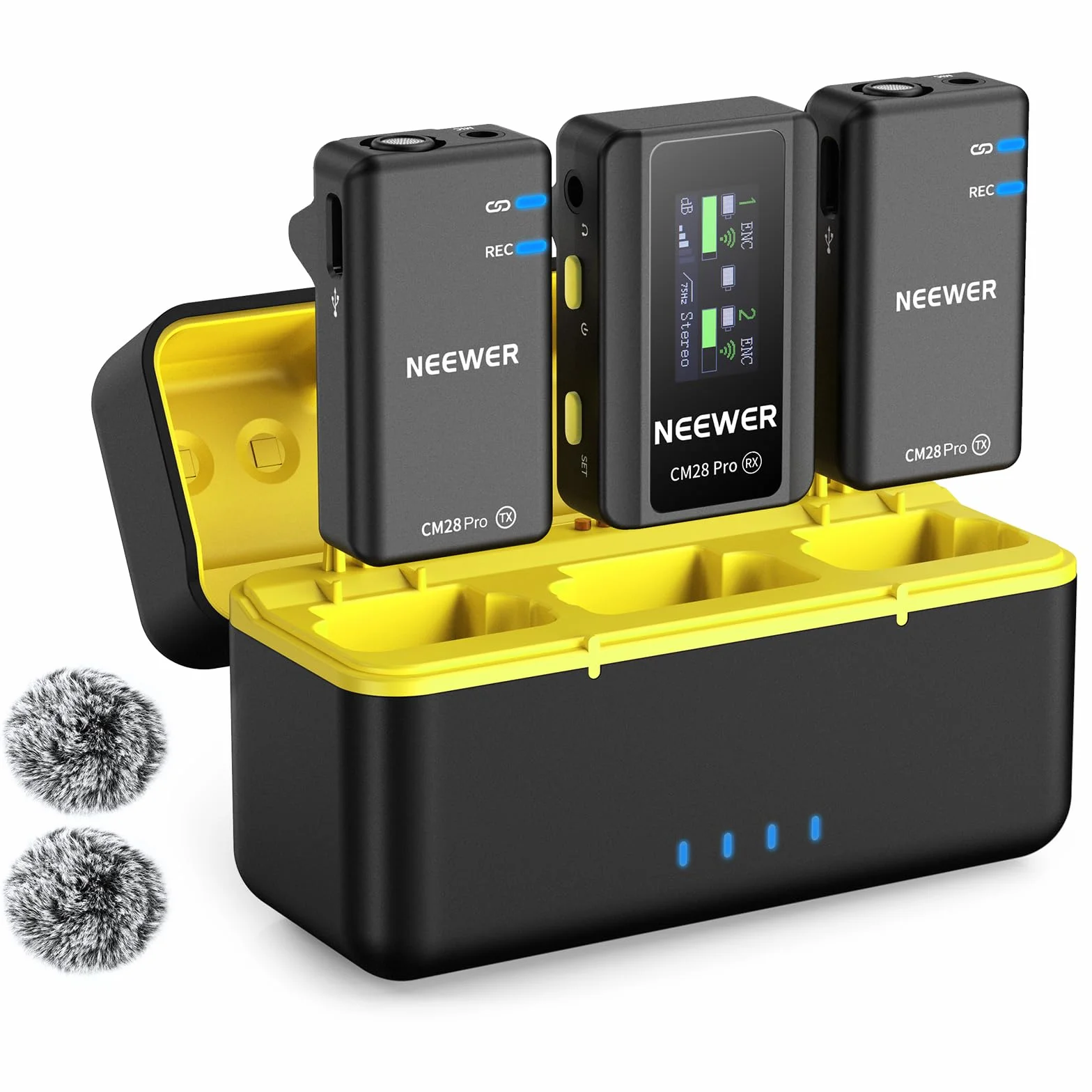 NEEWER CM28 Pro Bezprzewodowy mikrofon z klapką Lavalier z etui ładującym 48 KHz Nieskompresowany dźwięk 16 bitów Redukcja szumów Przechowywać 4 GB Nagrywanie 9 godzin Kompatybilny z iPhone iPad