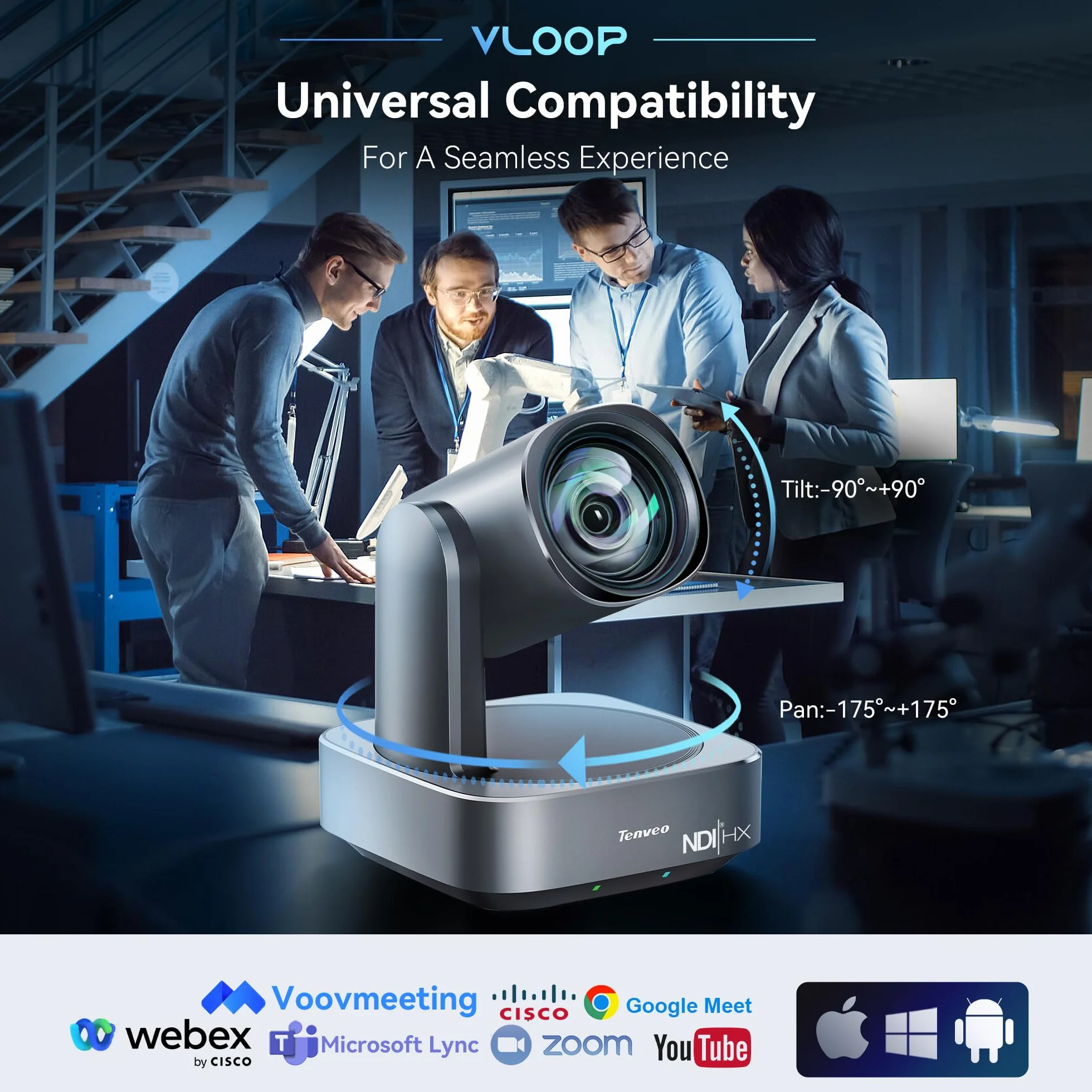 Tenveo Kamera PTZ 4K z NDI I AI-Tracking – 12x Zoom Optyczny, USB3.0/HDMI/PoE, do Transmisji na Żywo (OBS/vMix), Kościoła, Konferencji
