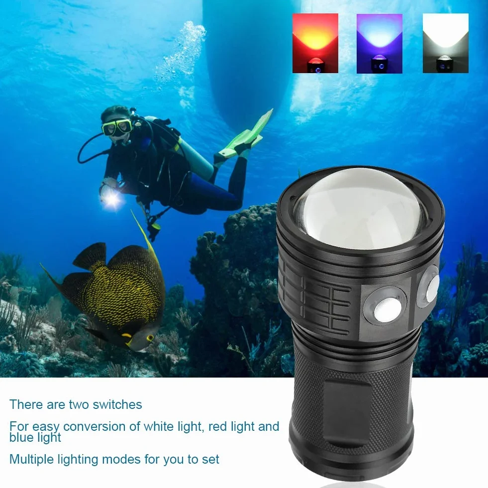Qinlorgo Underwater Lights QX3 10800LM wodoszczelna latarka LED COB Underwater 80 m fotografia wideo Diving Fill Light Torch (czarna)
