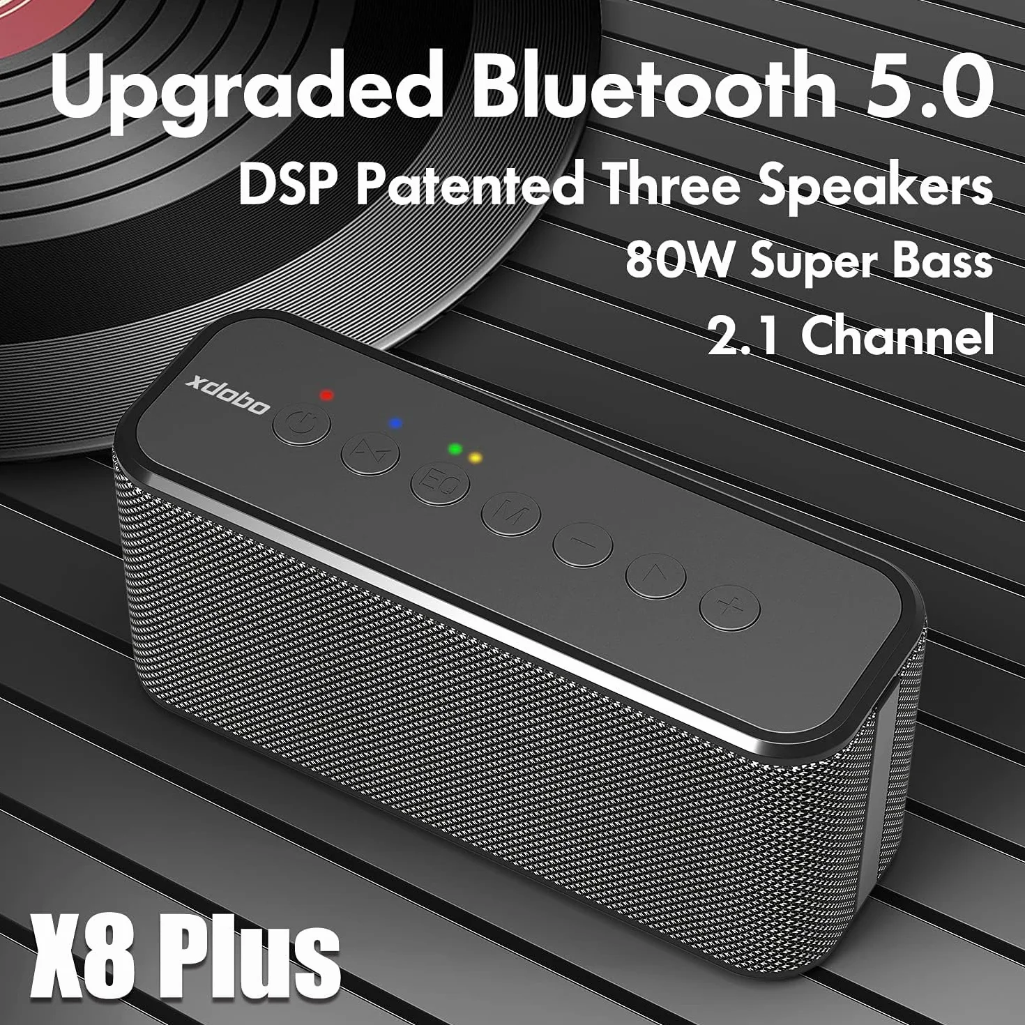 xdobo X8 Plus przenośny głośnik Bluetooth, głośne stereo 80 W z TWS, wodoszczelność IPX5, 12 godzin odtwarzania muzyki, ładowanie typu C, dźwięk przestrzenny 360°, głębokie basy