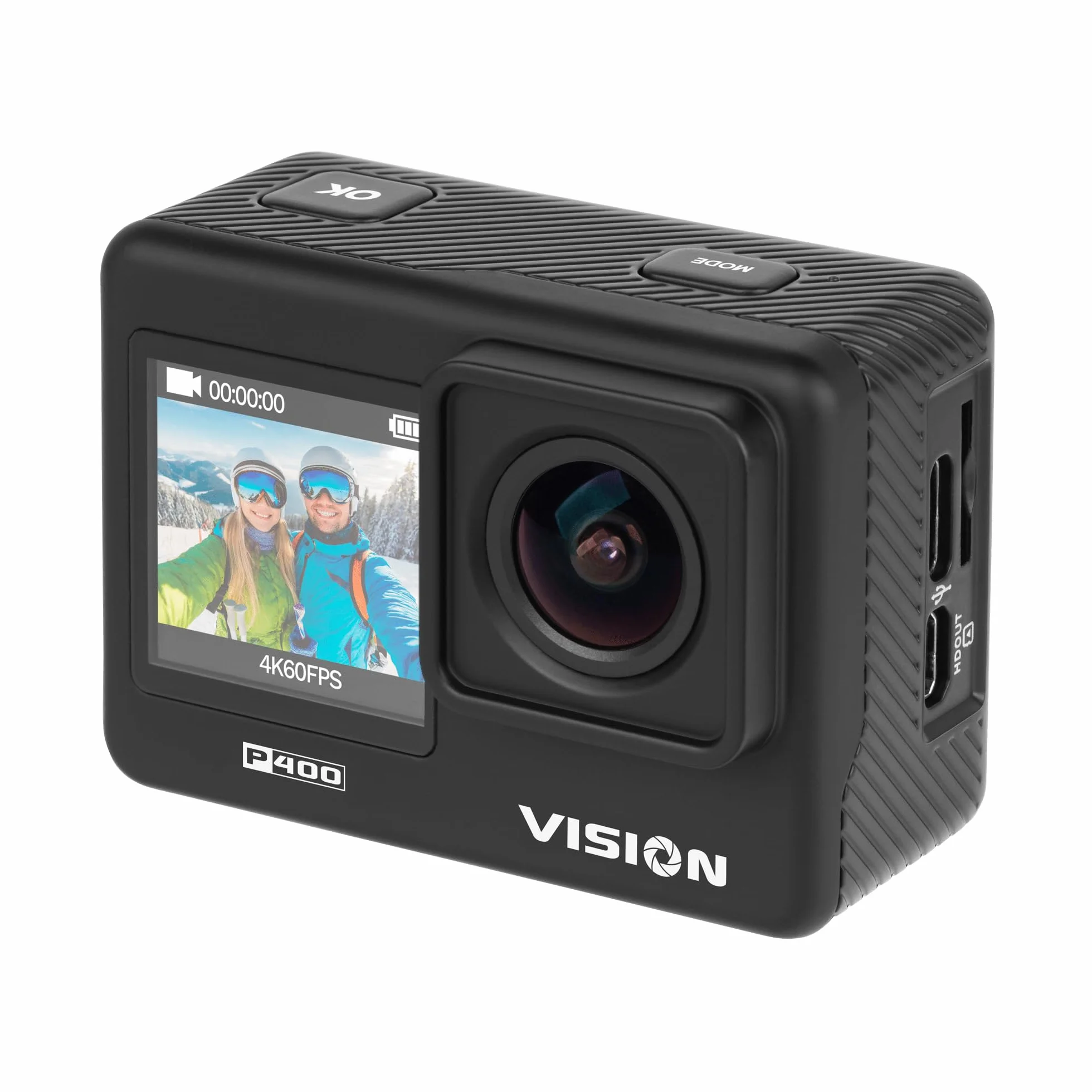 Krüger&Matz Kamera Sportowa 4K 60 FPS Vision P400 4 GB RAM Wyświetlacz 2” 320 x 240 px Wi-Fi Mikrofon Wodoszczelna Obudowa Slow Motion Nagrywanie Poklatkowe KM0292