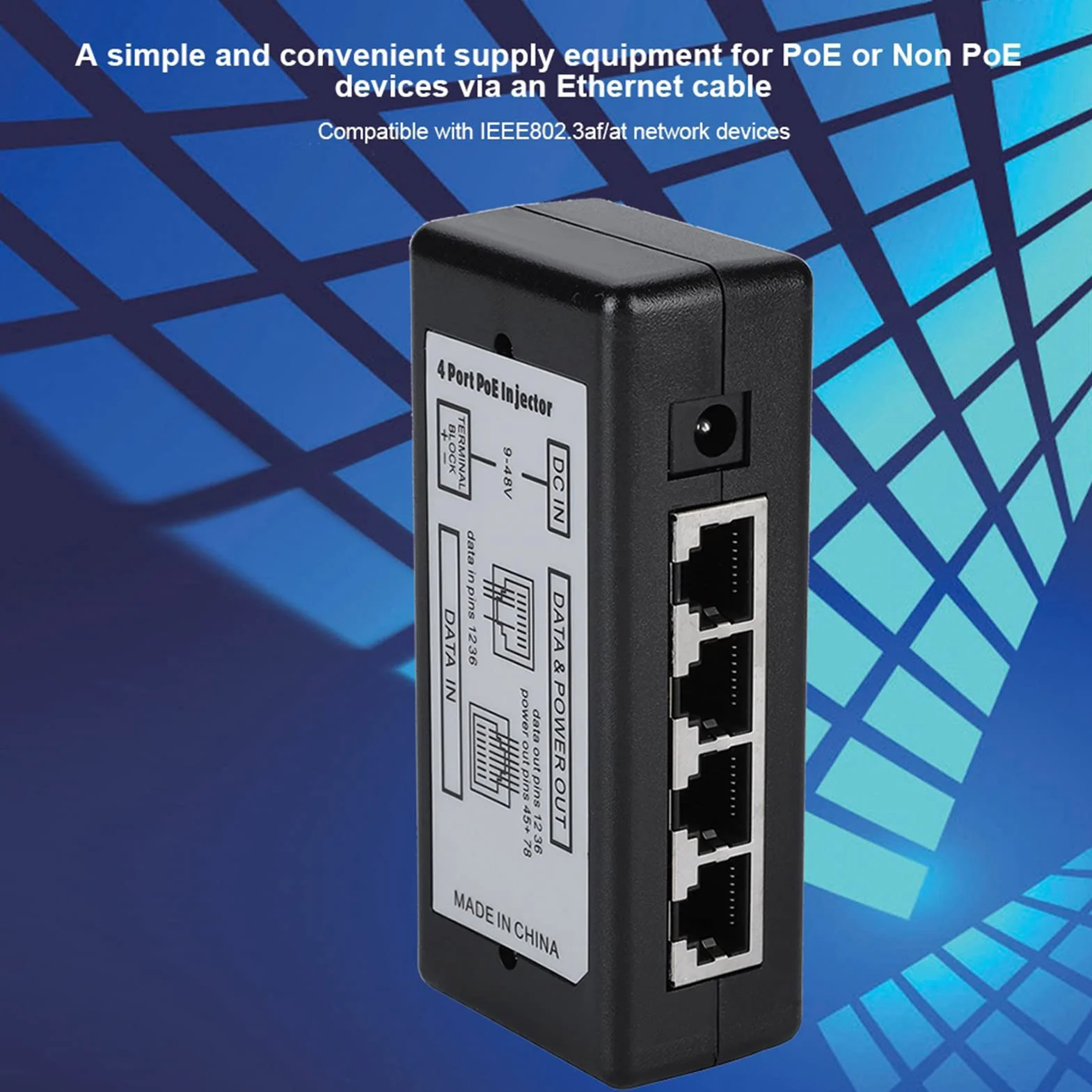 Przełącznik PoE 4-portowy 12-48V wtryskiwacz zasilania Ethernet do kamery IP