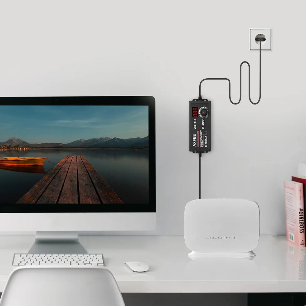AXFEE Regulowany adapter sieciowy 3 A 72 W, zasilacz 3 V-24 V, uniwersalny 100 V-240 V AC na DC, 5,5 mm z 14 adapterami