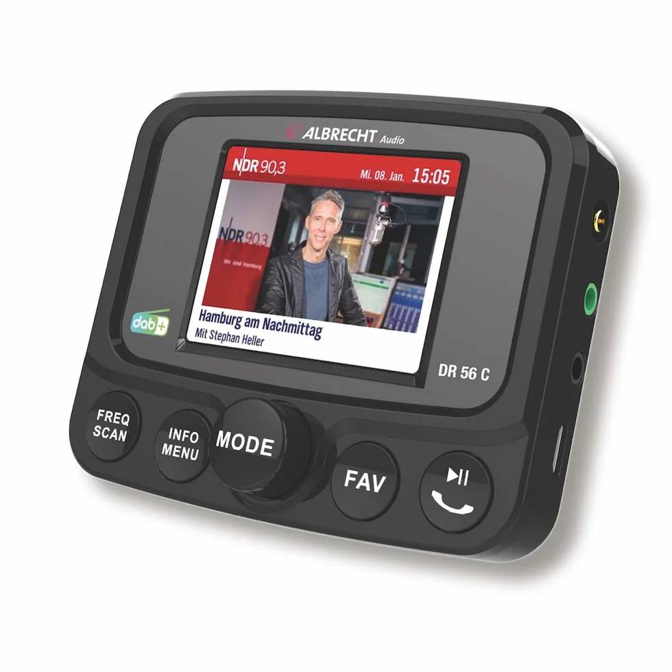 Albrecht DR 56 C cyfrowy tuner radiowy – DAB+ adapter do radia samochodowego – kolorowy wyświetlacz i Bluetooth – nadajnik FM do bezprzewodowego połączenia, akcesoria samochodowe, 27156