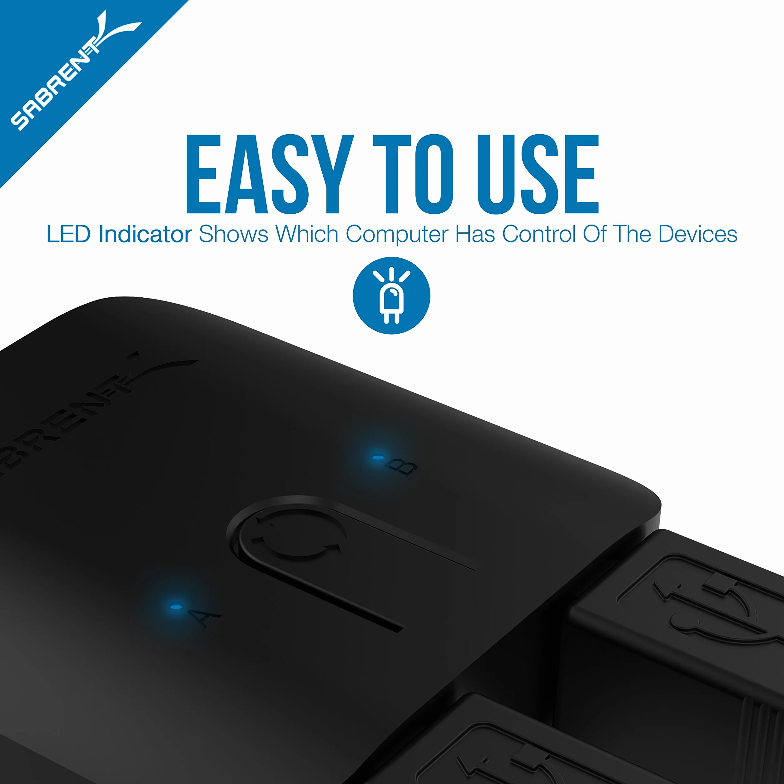 SABRENT Przełącznik USB 3.2, 2 w 1 out, rozgałęźnik peryferyjny, przełącznik dzielenia się USB, adapter rozdzielający do komputera, drukarki, skanera, myszy, klawiatury, wskaźników urządzeń LED