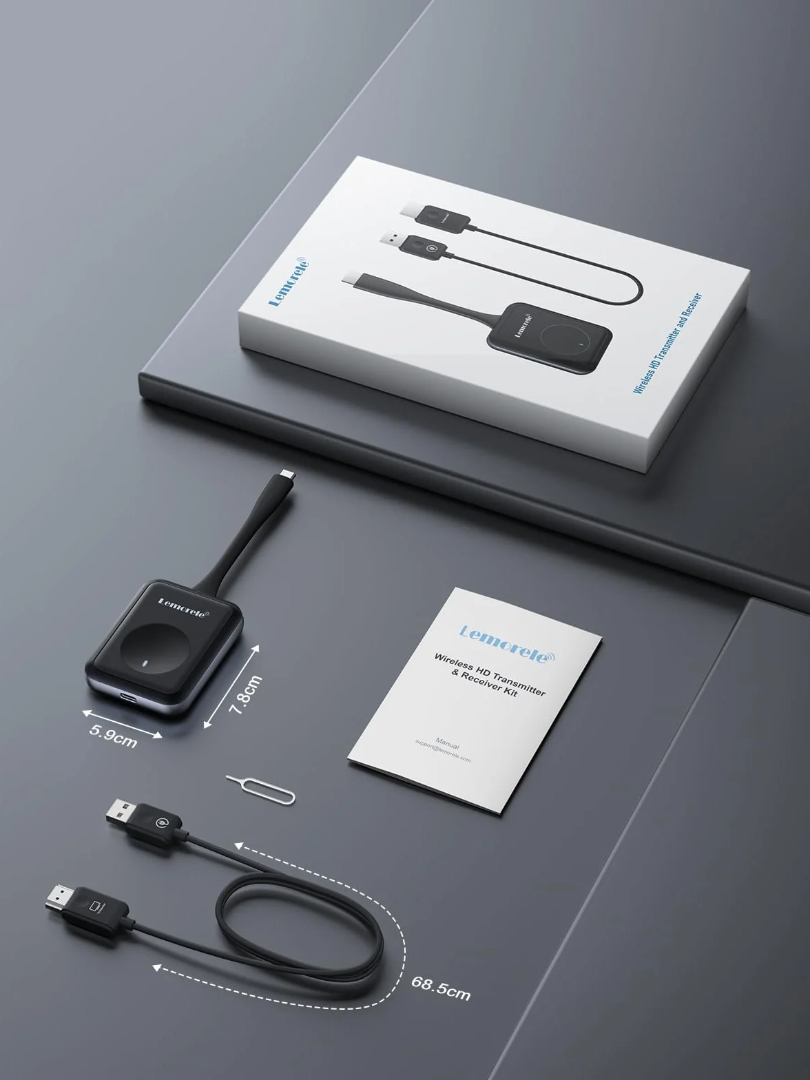 USB C Przewodowy Nadajnik i Odbiornik HDMI, Lemorele 50M 5G USB-C HDMI Funk USBC dla Mac-Book/Laptop/iPhone 15/Kamera do Monitora, Projektora, TV