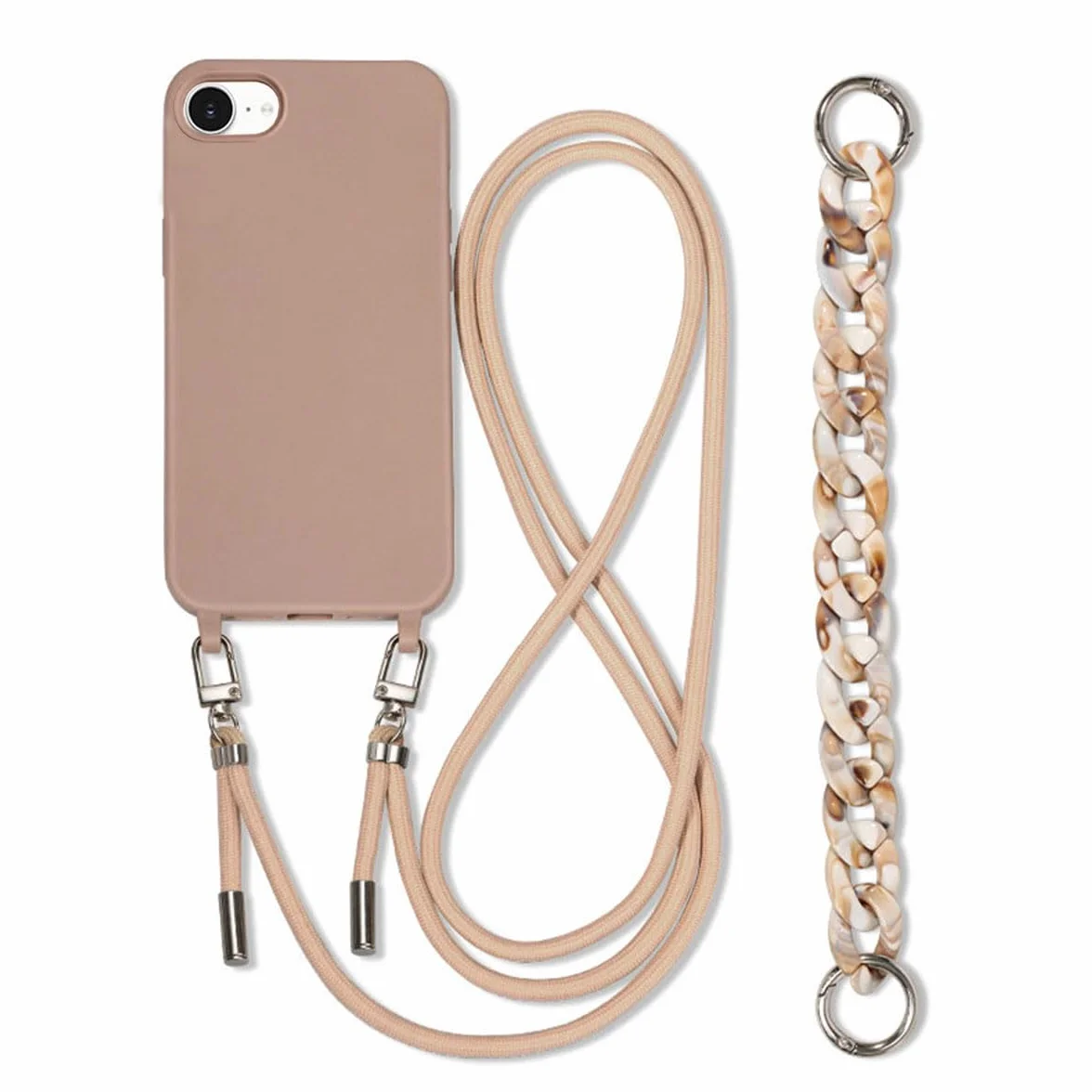 Etui na telefon komórkowy iPhone 16e, z bransoletką, etui ochronne na szyję, iPhone SE 4, ze sznurkiem do zawieszenia, regulowana nylonowa smycz, naszyjnik, silikonowa, herbaciana mleczna