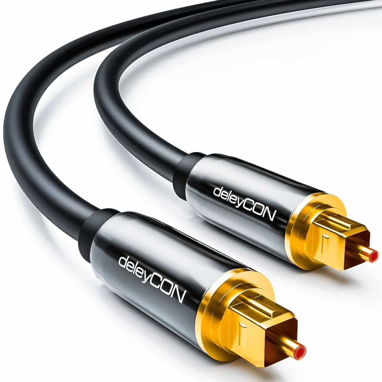 deleyCON 5m Optyczny Kabel Audio Cyfrowy - S/PDIF - 2x Wtyk Toslink - Kabel Światłowodowy LWL Metalowe Wtyki 5mm Elastyczny - Czarny
