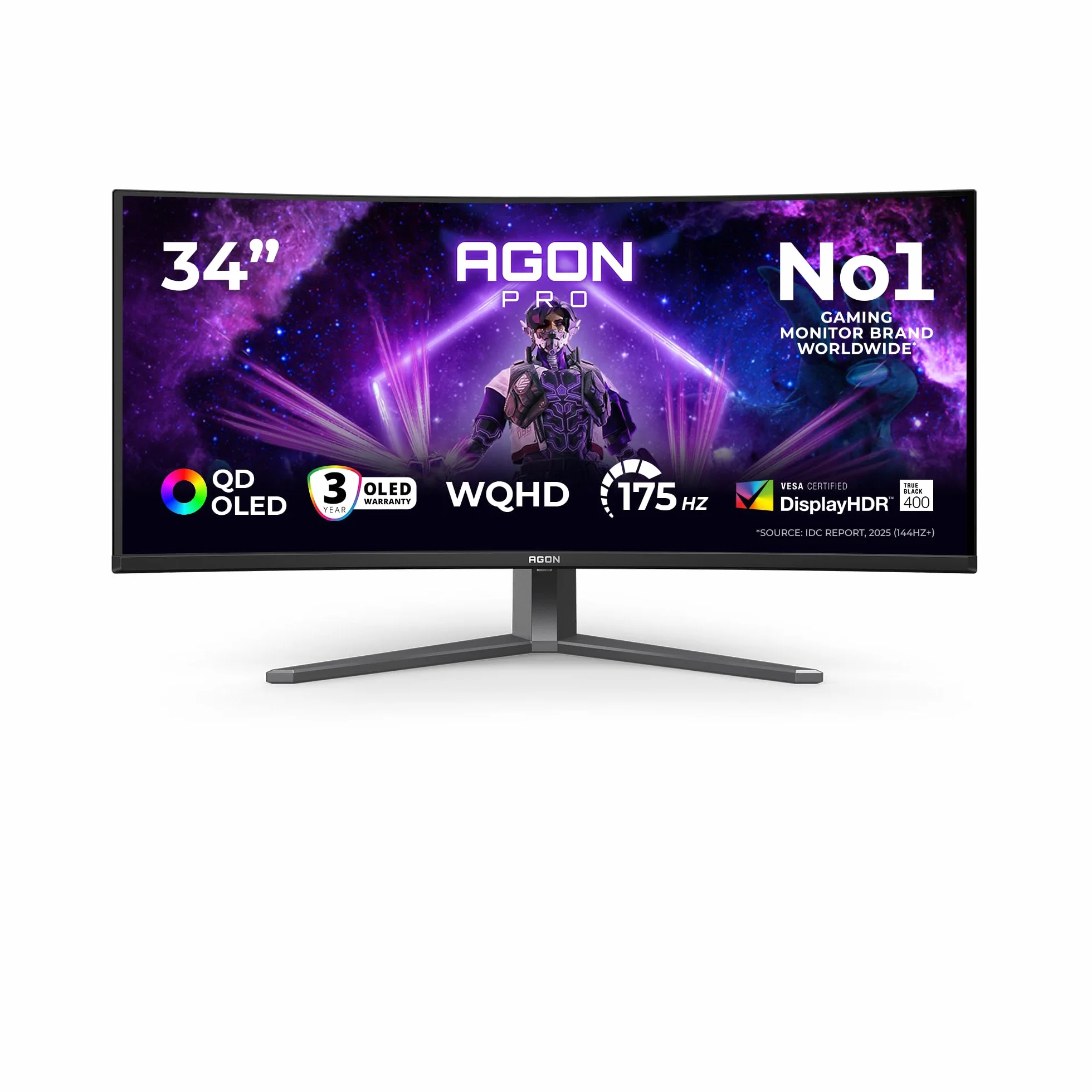 AOC Agon Pro AG346UCD - 34-calowy monitor do gier OLED WQHD, 175 Hz, 0,03 ms, FreeSync Premium Pro, Comp. G-Sync, HDR400 (3440x1440, 2X HDMI, DisplayPort, Hub USB) Czarny