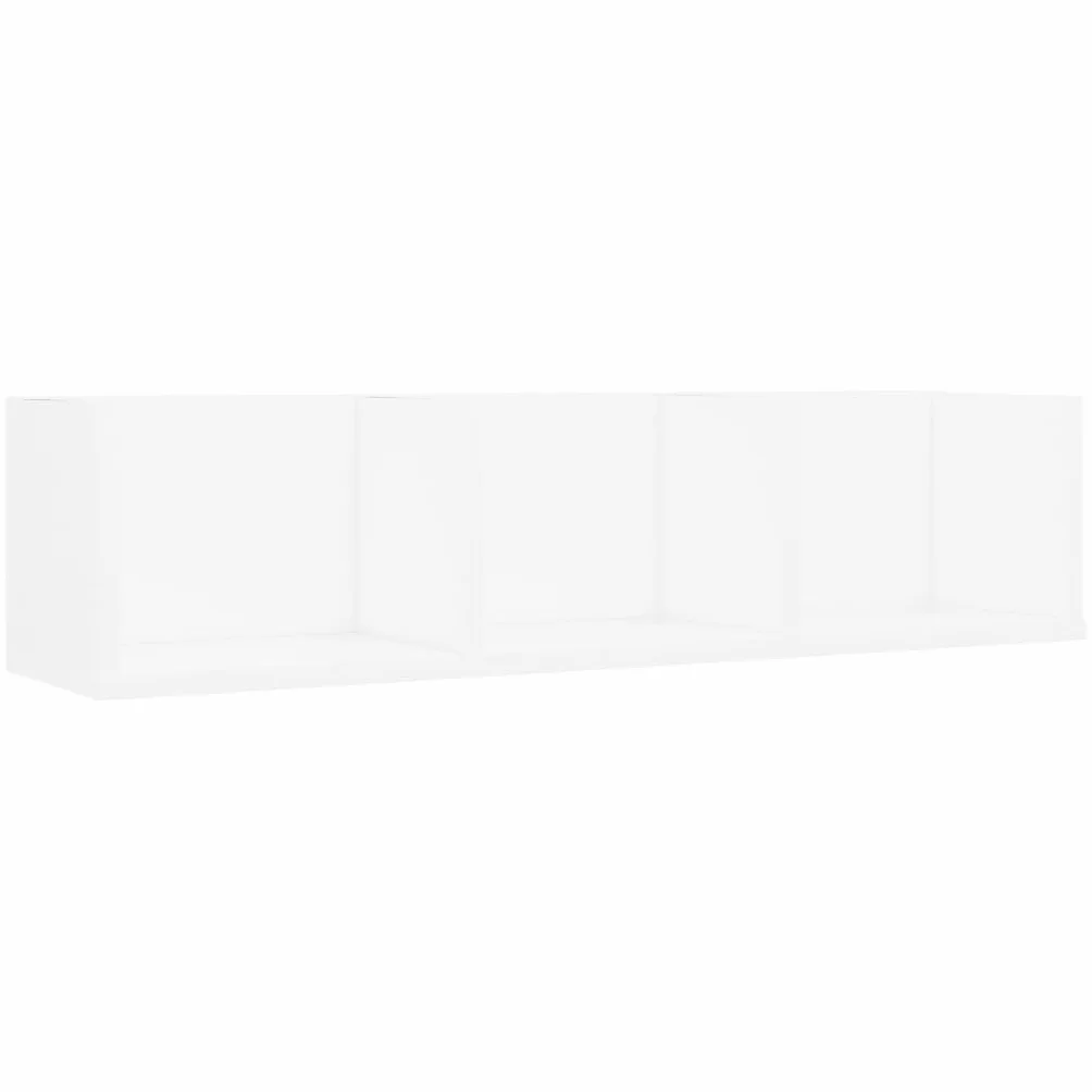 Biały regał ścienny na płyty CD 75 x 58 x 18 cm, drewniany, wielowarstwowy stojak z 3 otwartymi przegródkami, na DVD i akcesoria muzyczne, praktyczne rozwiązanie do organizowania kolekcji