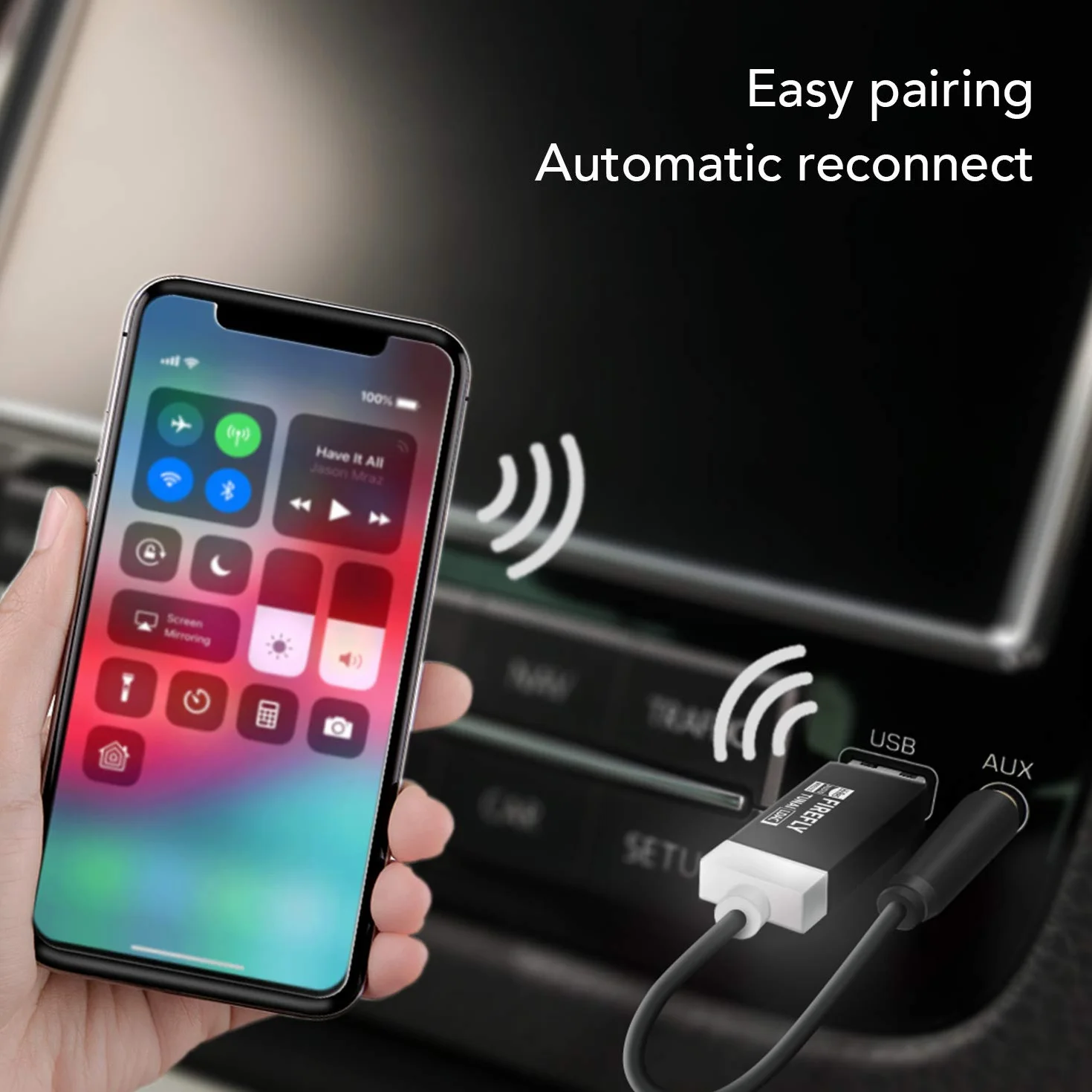 TUNAI Firefly LDAC Adapter odbiornika Bluetooth- bezprzewodowy adapter Bluetooth 5.0 do muzyki w samochodzie z USB DAC i złączem AUX 3,5 mm - automatyczne połączenie, nie wymaga ładowania