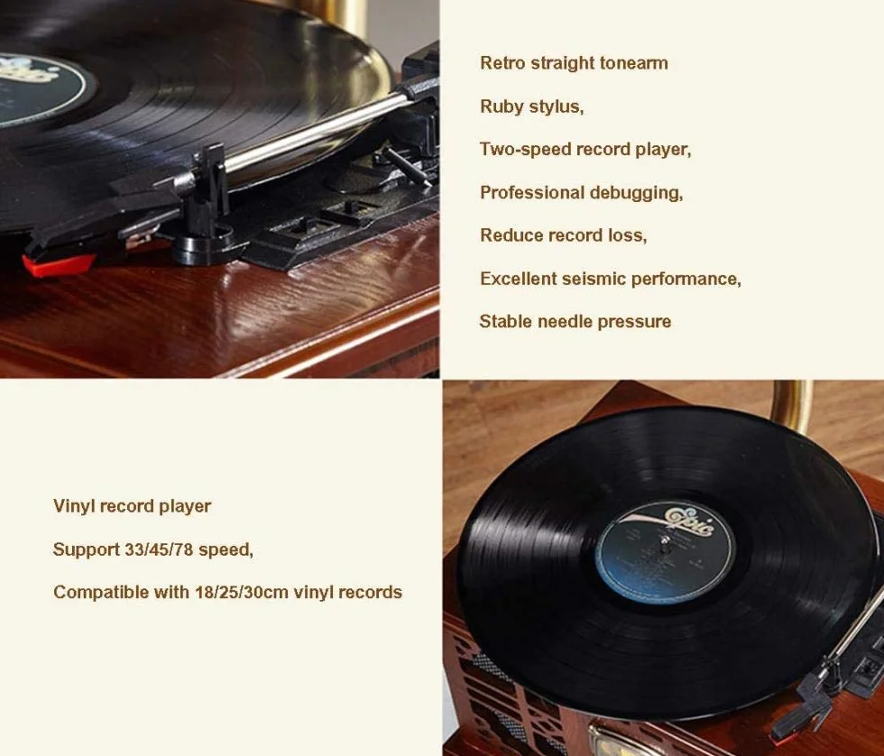 Odtwarzacz Płyt Winylowych Vintage,Retro Classic Gramofon W Kształcie Gramofonu Głośnik Stereo System Dźwiękowy Pudełko Muzyczne Z Dźwiękiem 3,5 Mm Bluetooth Gramofon
