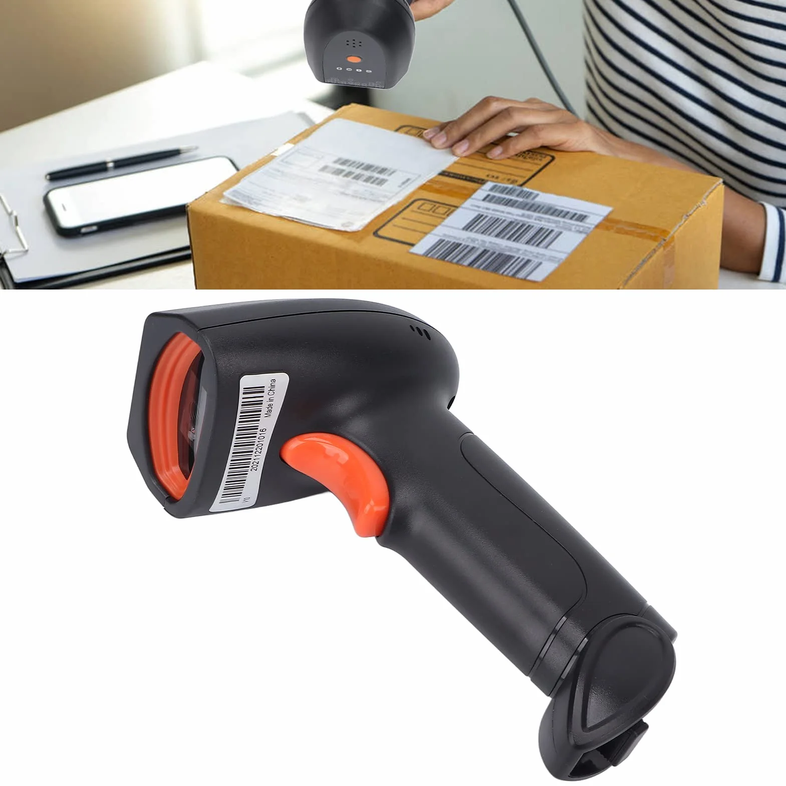 Skaner Kodów Kreskowych, Ręczny Bezprzewodowy Bezprzewodowy Czytnik Kodów Kreskowych 2D Barcode AI Intelligent Voice Broadcast Scanner z Odbiornikiem dla Supermarketu