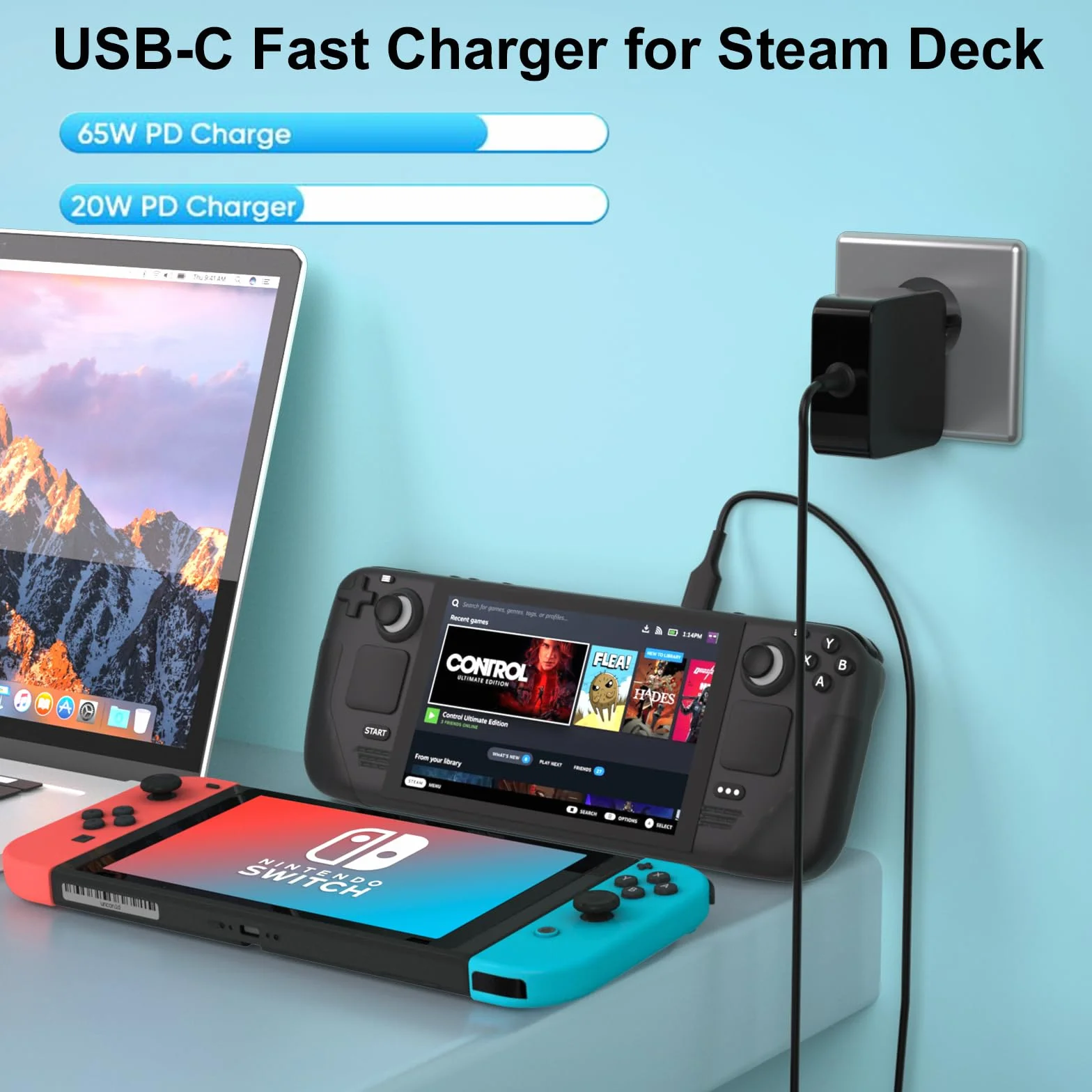 Ładowarka USB C 65W do Nintendo Switch 2, Steam Deck, Asus ROG Ally, Lenovo Legion Go, JBL Xtreme 3 4, Marshall Emberton II