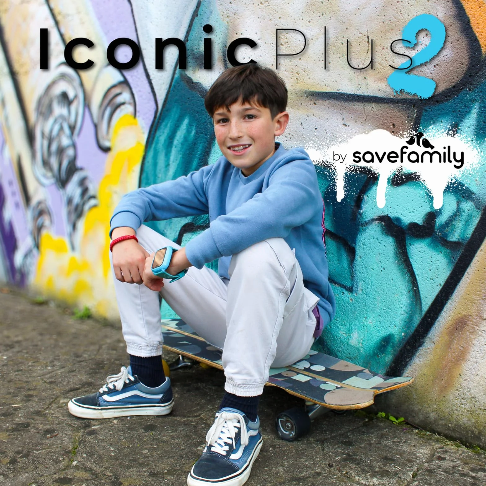 SaveFamily Iconic Plus 2.0 smartwatch dla dzieci, GPS i funkcja telefonu, ochrona danych i aplikacja dla rodziców, długi czas pracy baterii, SOS, wodoszczelny, voucher Amazon po rejestracji (sportowy)