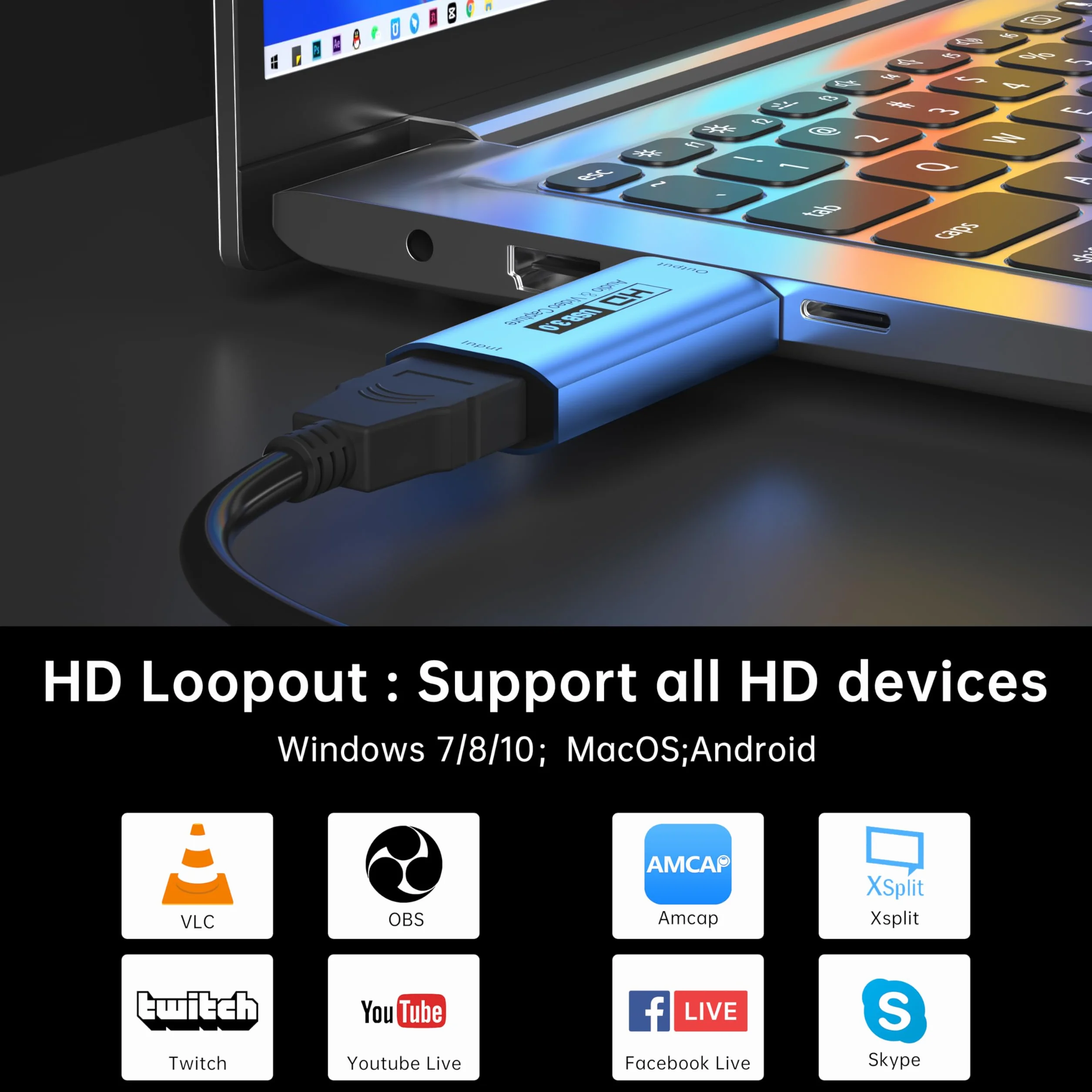 YCE Karta przechwytywania HDMI na USB Vedio 4K HMDI na USB3.0 A Adapter przechwytywanie gier wideo do edycji wideo/gier/strumieniowania/nauczania online