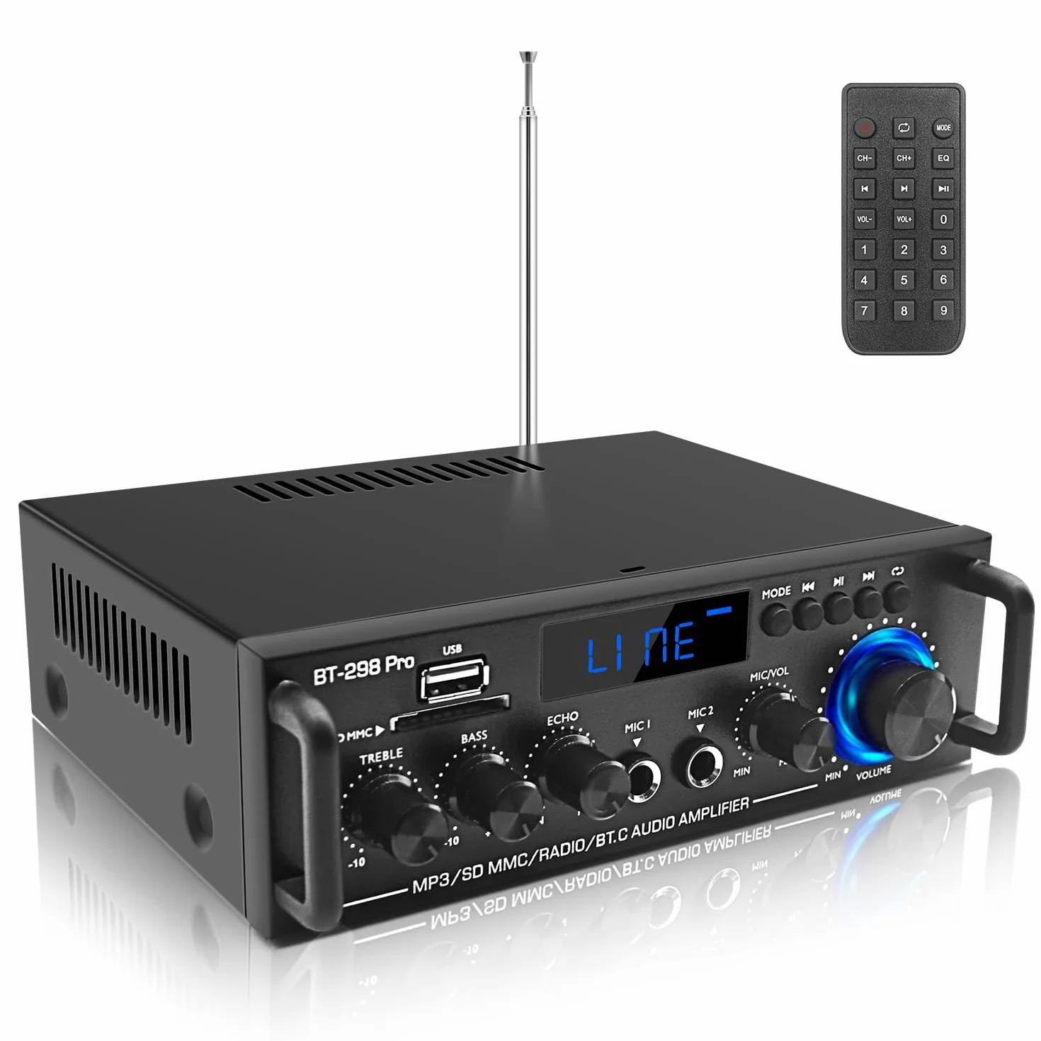 Wzmacniacz domowy odbiornik audio stereo z Bluetooth 5.0, maks. 800 W, 2.0-kanałowy system wzmacniacza stereo do głośników kina domowego, karaoke, garażu, wzmacniacza domowego z wejściem