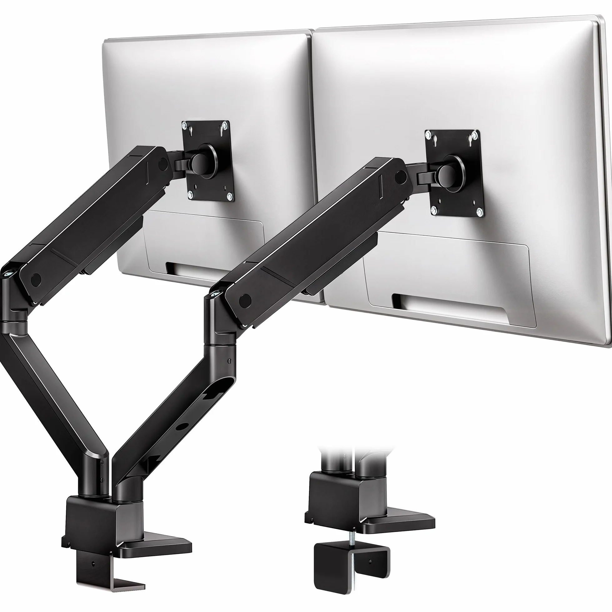 monTEK Uchwyt do monitora, 2 monitory do ekranów 17-35" | ramię monitora utrzymuje 1-16 kg, VESA 75/100, stojak na monitor z pochyleniem, wychylenie, obracanie, czarny