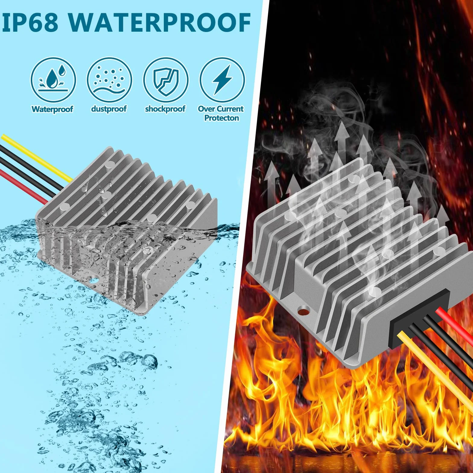 Przetwornica napięcia DC 24 V, 20 A, 480 W, 48 V na 24 V DC 36 V na 24 V DC, wodoodporny konwerter regulatora napięcia do wózka golfowego ze światłami LED